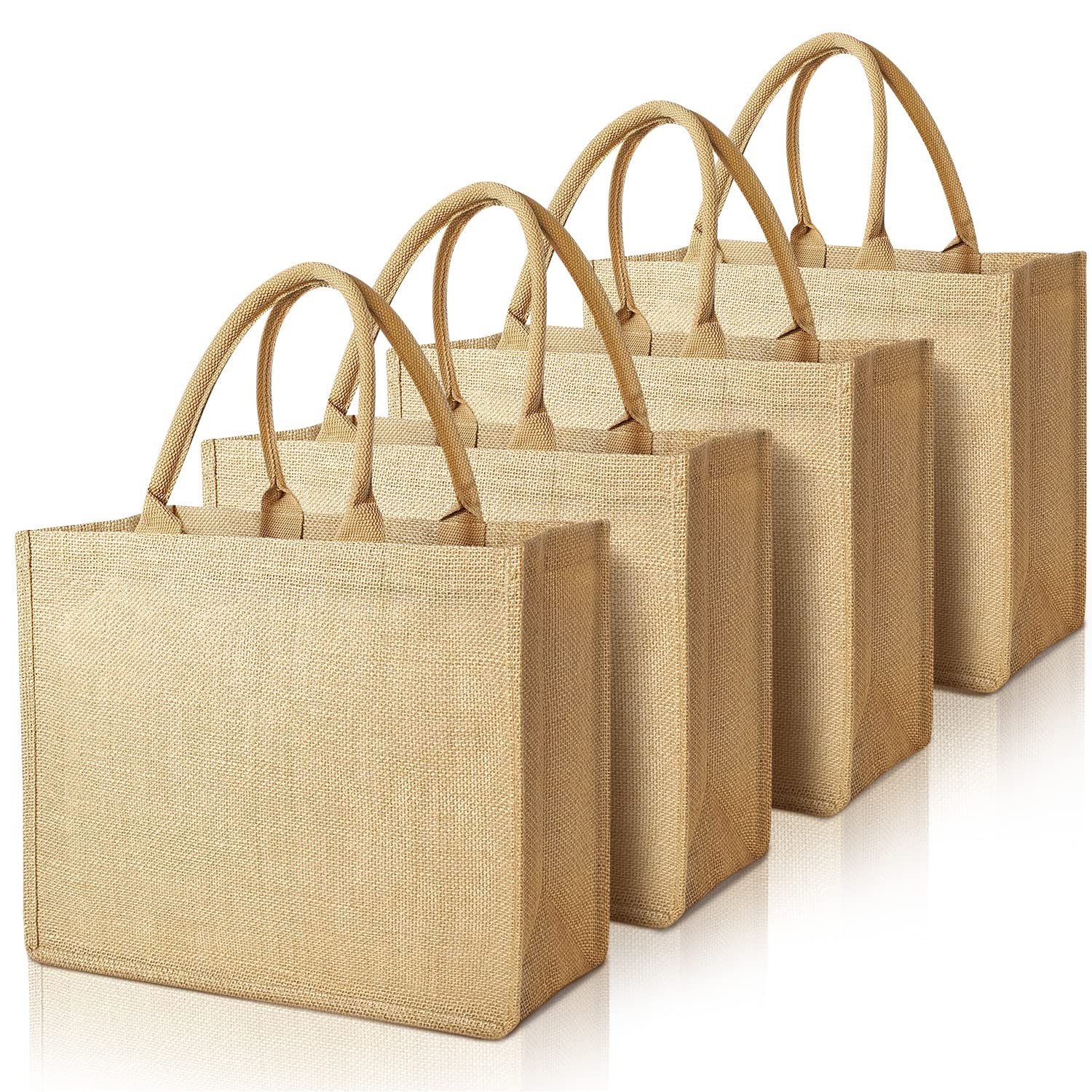 4-Pack Burlap Bags, Jute Tote Bags With Laminated Interior, Soft Handles – Re…
