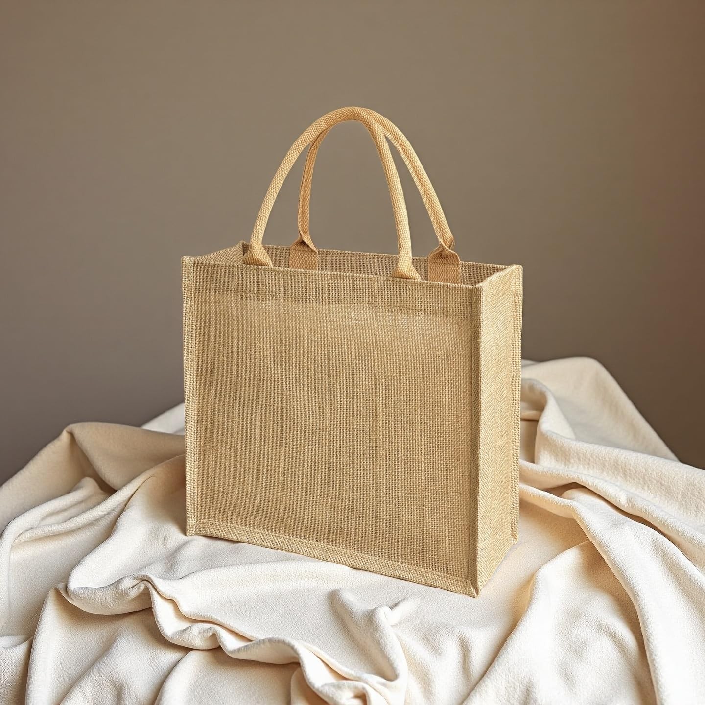 GOQAGA 15 Pack Burlap Tote Bags 12x12x6 Inch Natural Jute Handbags with Water…
