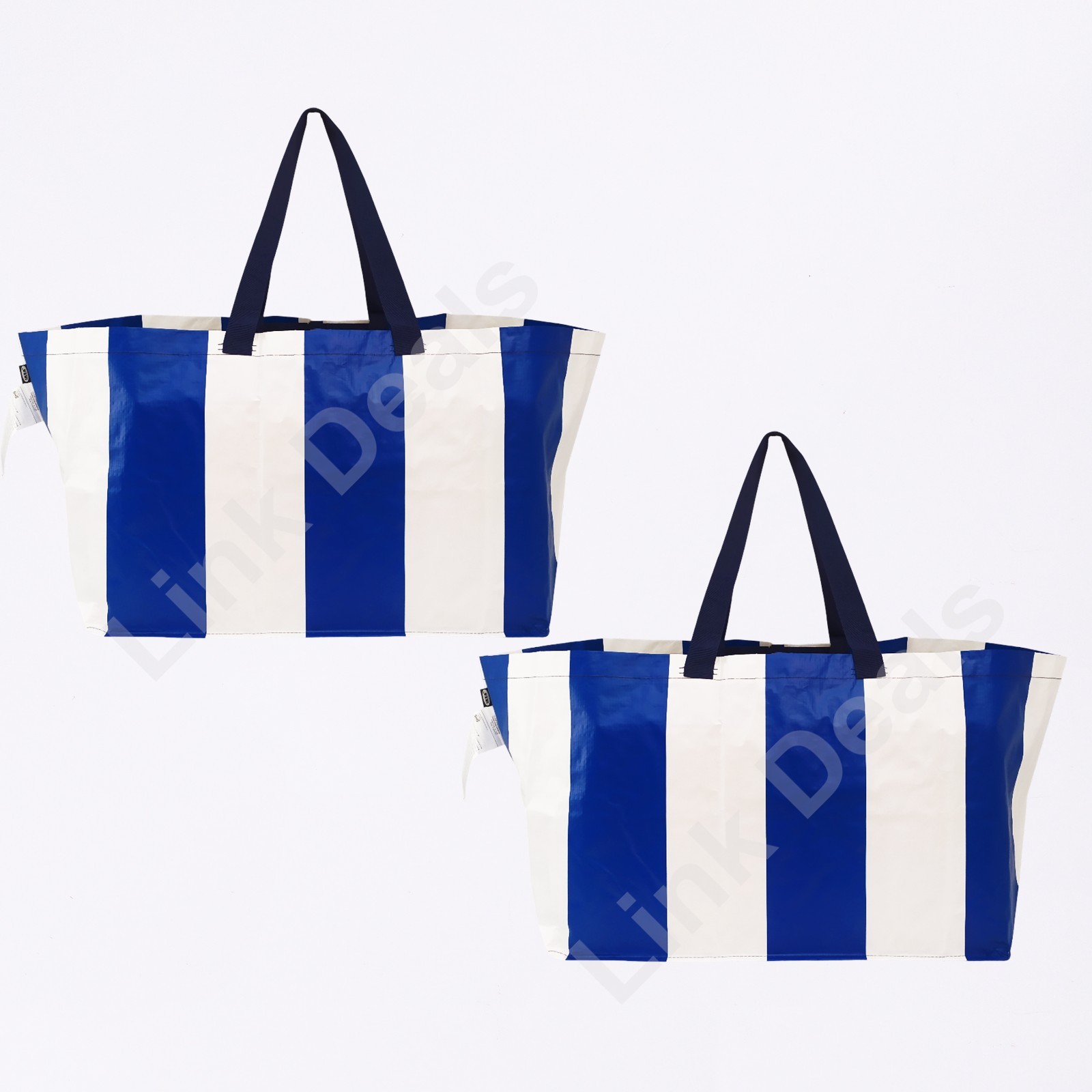 2 Pack Ikea SACKKARRA Shopping Laundry Storage Large Bag White/Blue 19 gallon