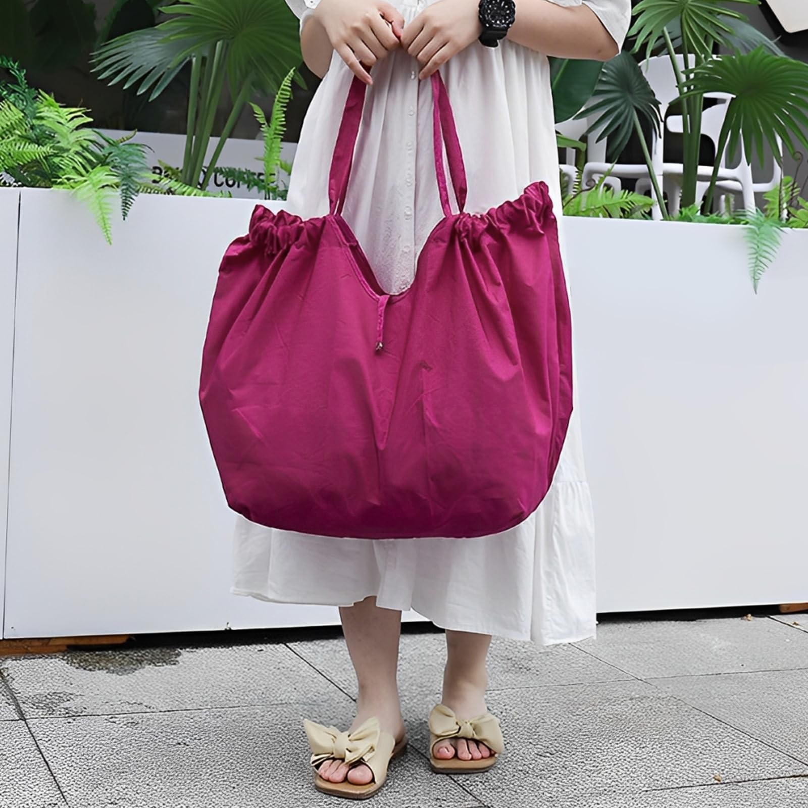 Foldable Eco-Friendly Grocery Bags with Adjustable Drawstring Reusable Collap…
