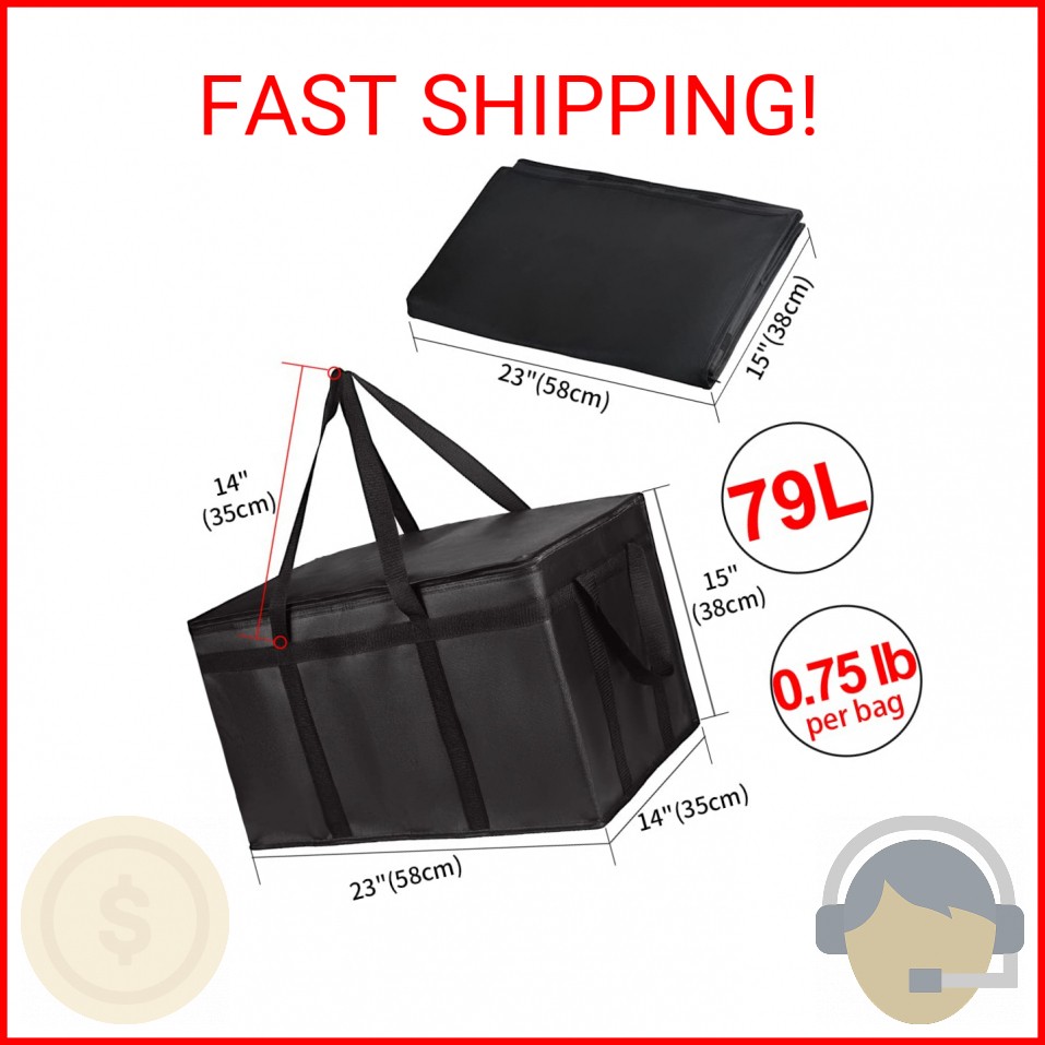 CIVJET Insulated Food Delivery Bag, XXXL Insulated Reusable Grocery Cooler/Hot B