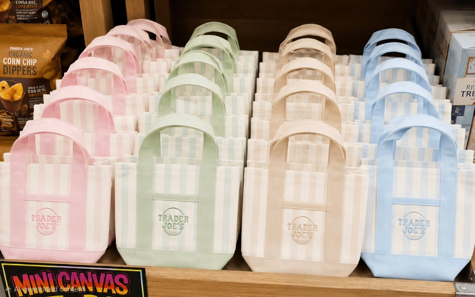 Trader Joes Set Limited Edition Mini Canvas Tote Striped Bags, US 🇺🇲 Seller