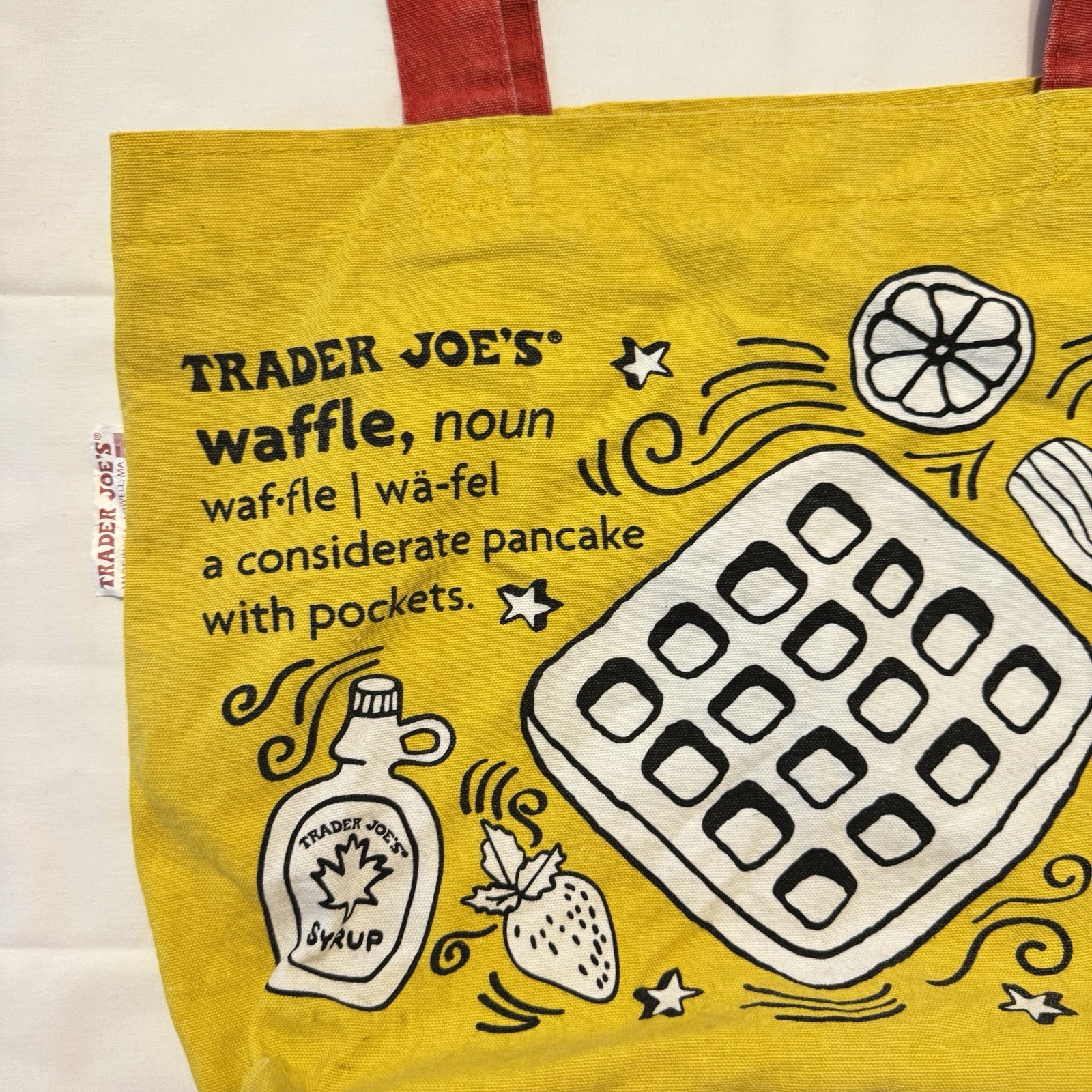 Trader Joes Reusable Canvas Shopping Tote Bag Breakfast Waffles Toast