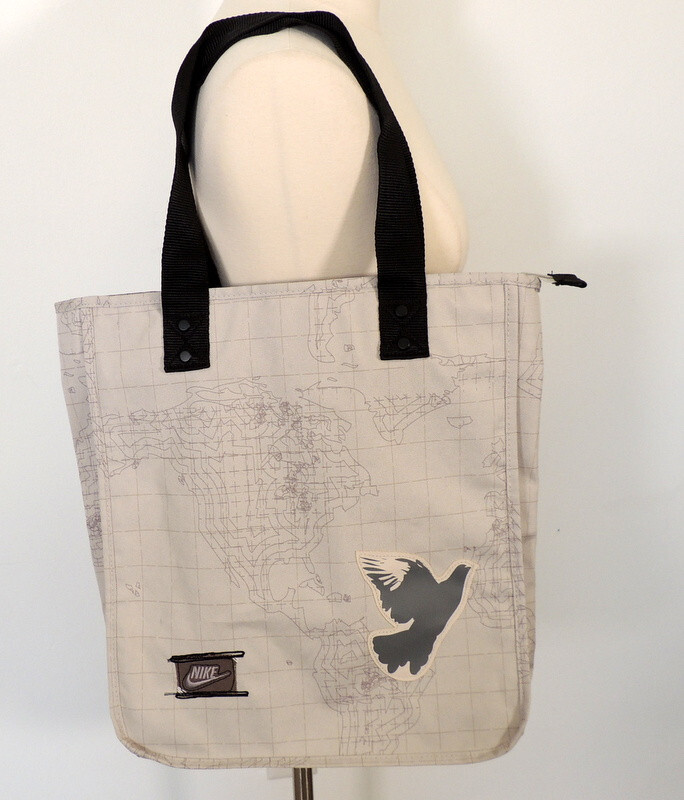 Nike Shoppers Tote Gray Map Print Zipper Closure