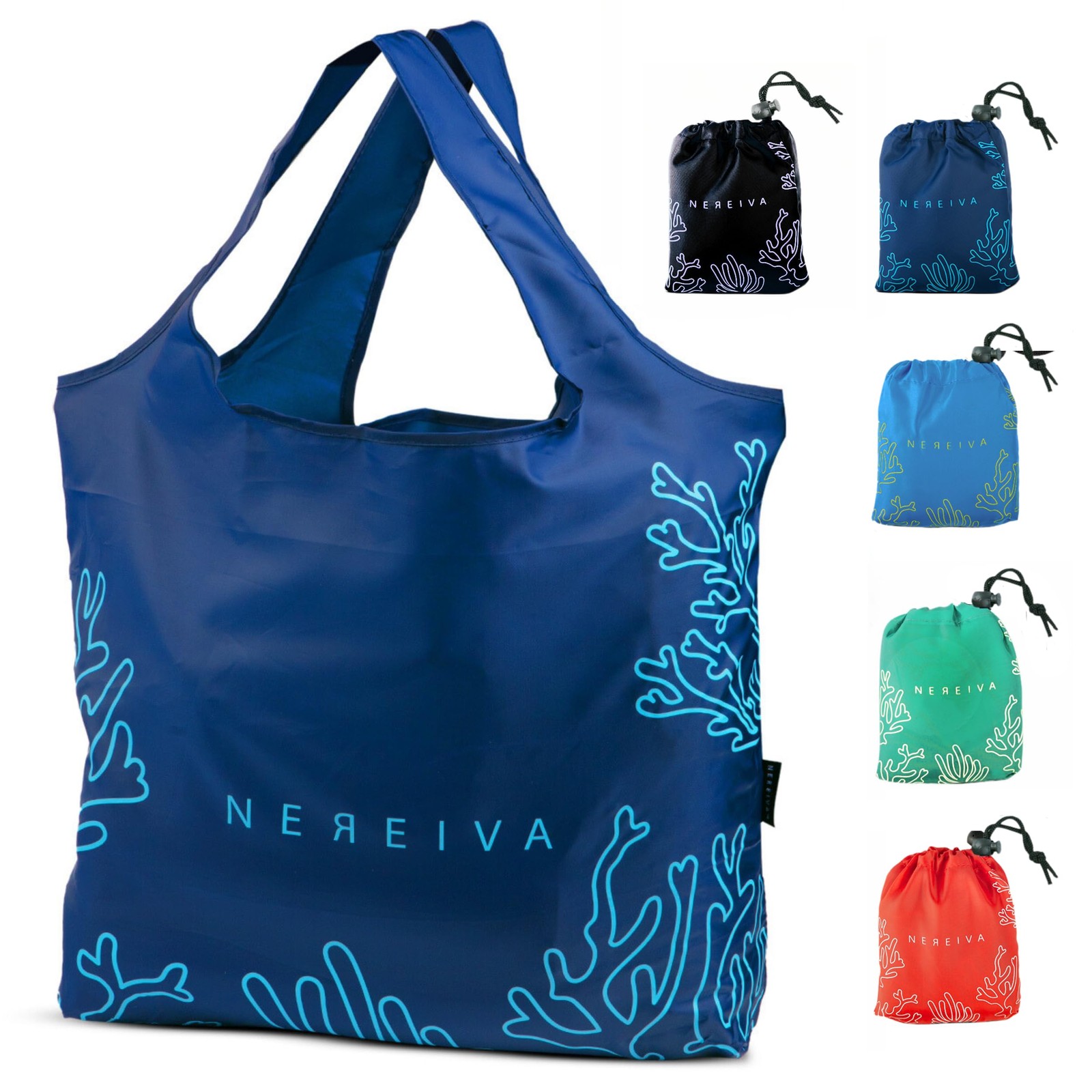 Foldable Grocery Bags 5 Pack Multi-Color Large Capacity with Tiny Pouch