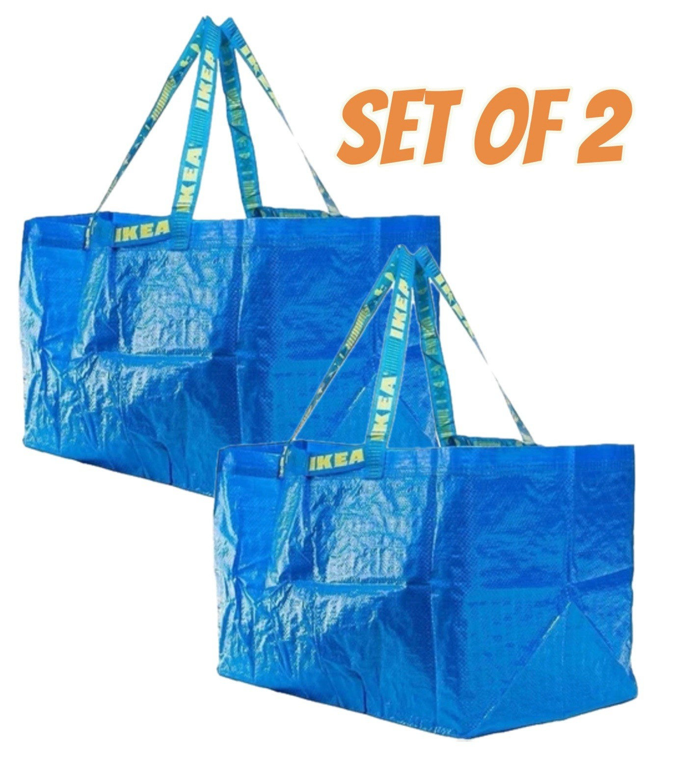 IKEA FRAKTA Blue LARGE Shopping Laundry Set of 2 Storage Tote Bag ~ 19 gallon ~