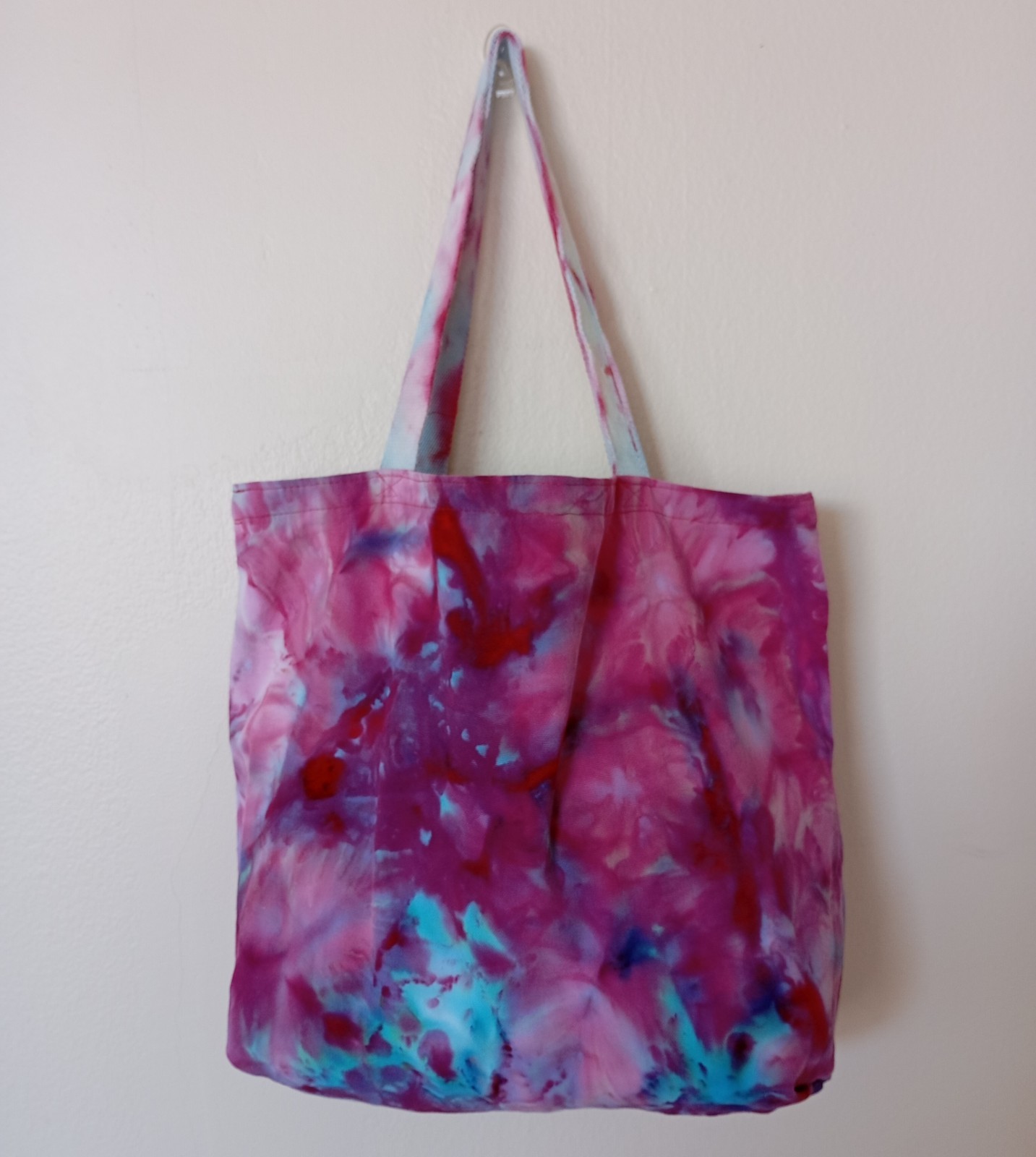 Hand Sewn Tie Dyed Tote Bag, 100% Cotton Canvas Tote, Large Shopping Handmade