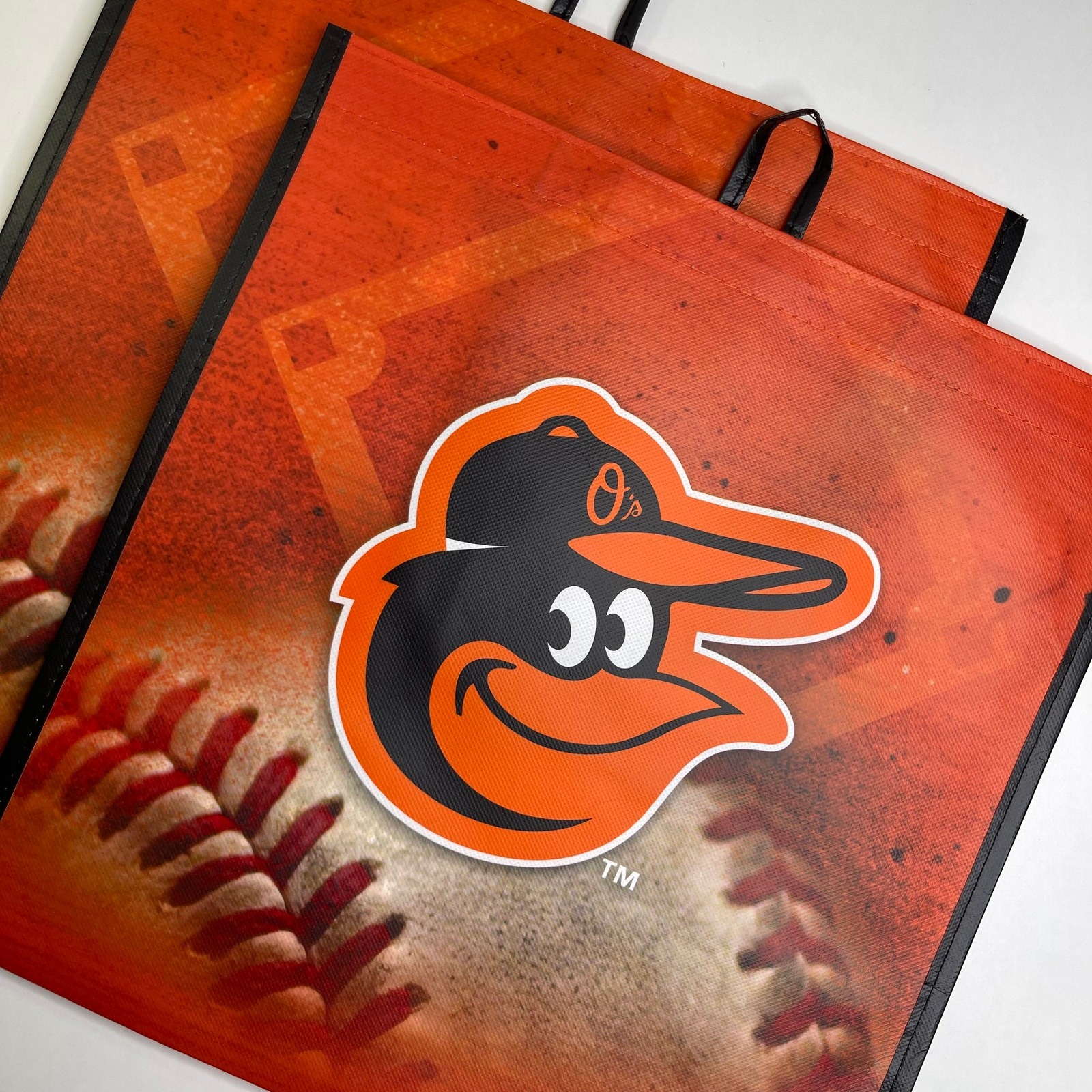 Set of 2! Baltimore Orioles Baseball Orange Black Reusable Shopping Tote Bag MLB
