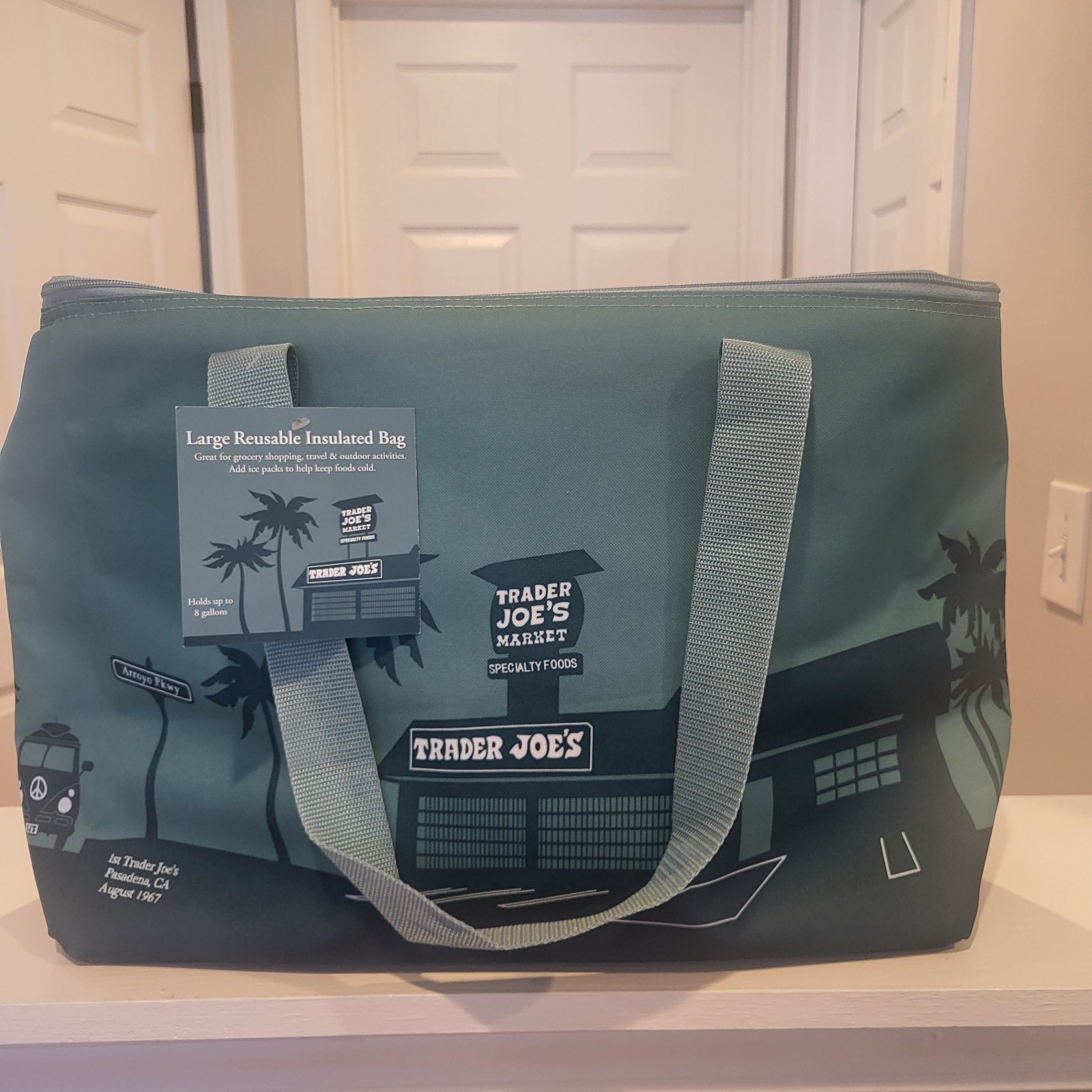 NWT Trader Joe’s Large Insulated Tote Cooler Bag Teal/Dusty Blue 8 Gallons