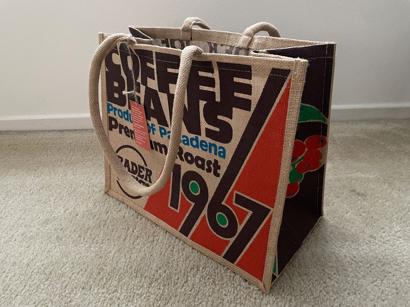 NEW Trader Joe’s Large Burlap Jute Tote – 1967 Coffee Bean Bag – with tag