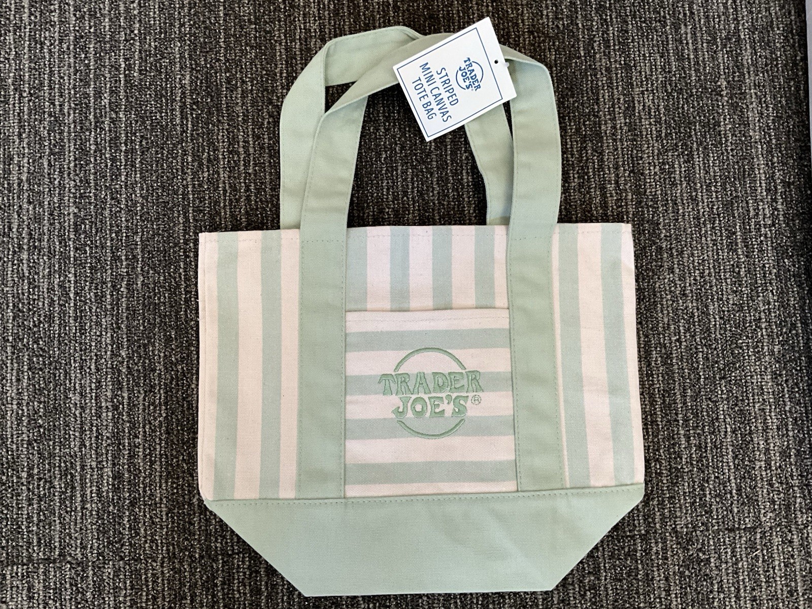 Trader Joe’s Stripped Mini Canvas Tote Bag 10.5″x13″ Green/White