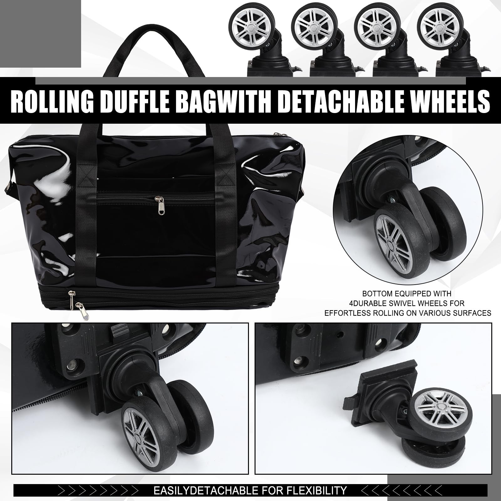 Reusable Grocery Bag on Wheels Shopping Bag with Detachable Swivel Wheels Wat…