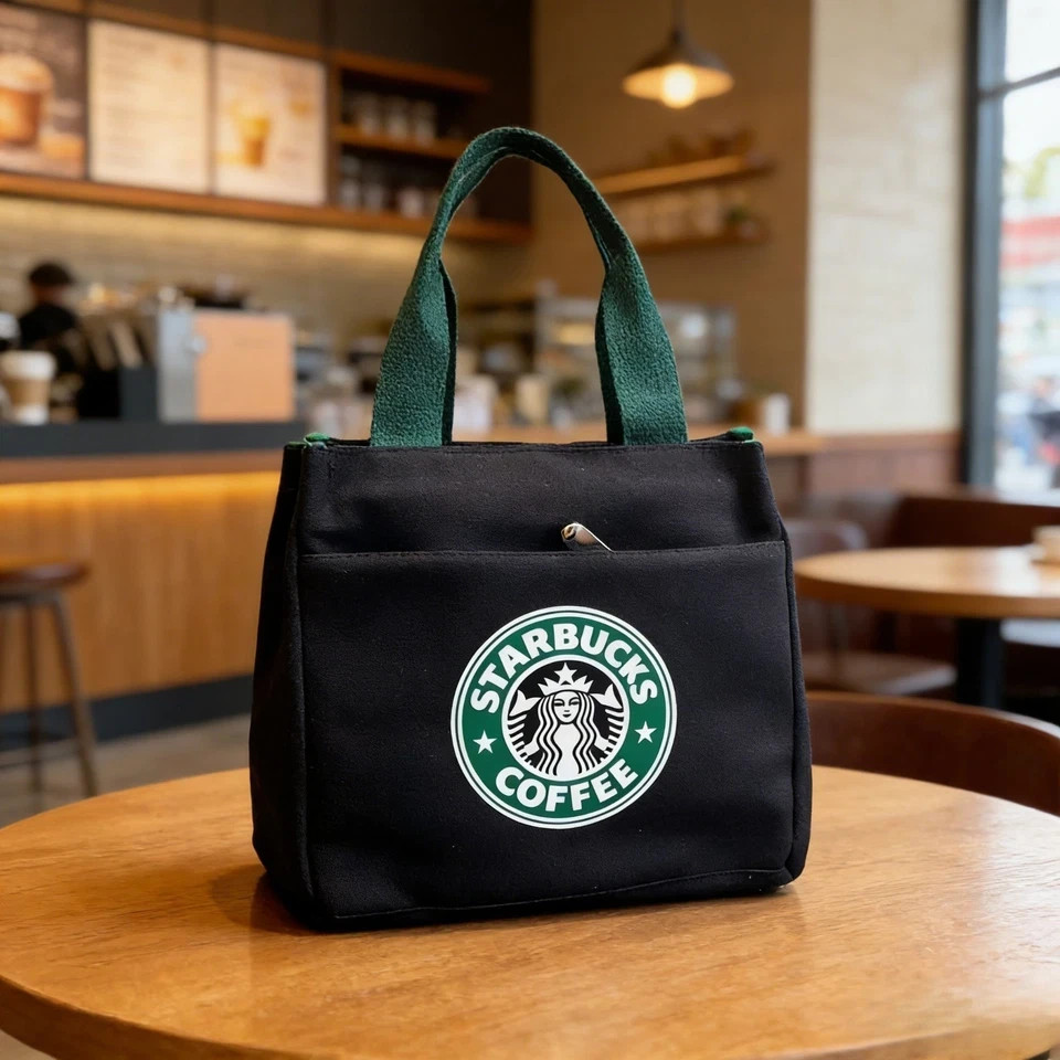 New Starbucks* Canvas Tote Handy Lunch Bag Eco-friendly Tote Shopping Bags black