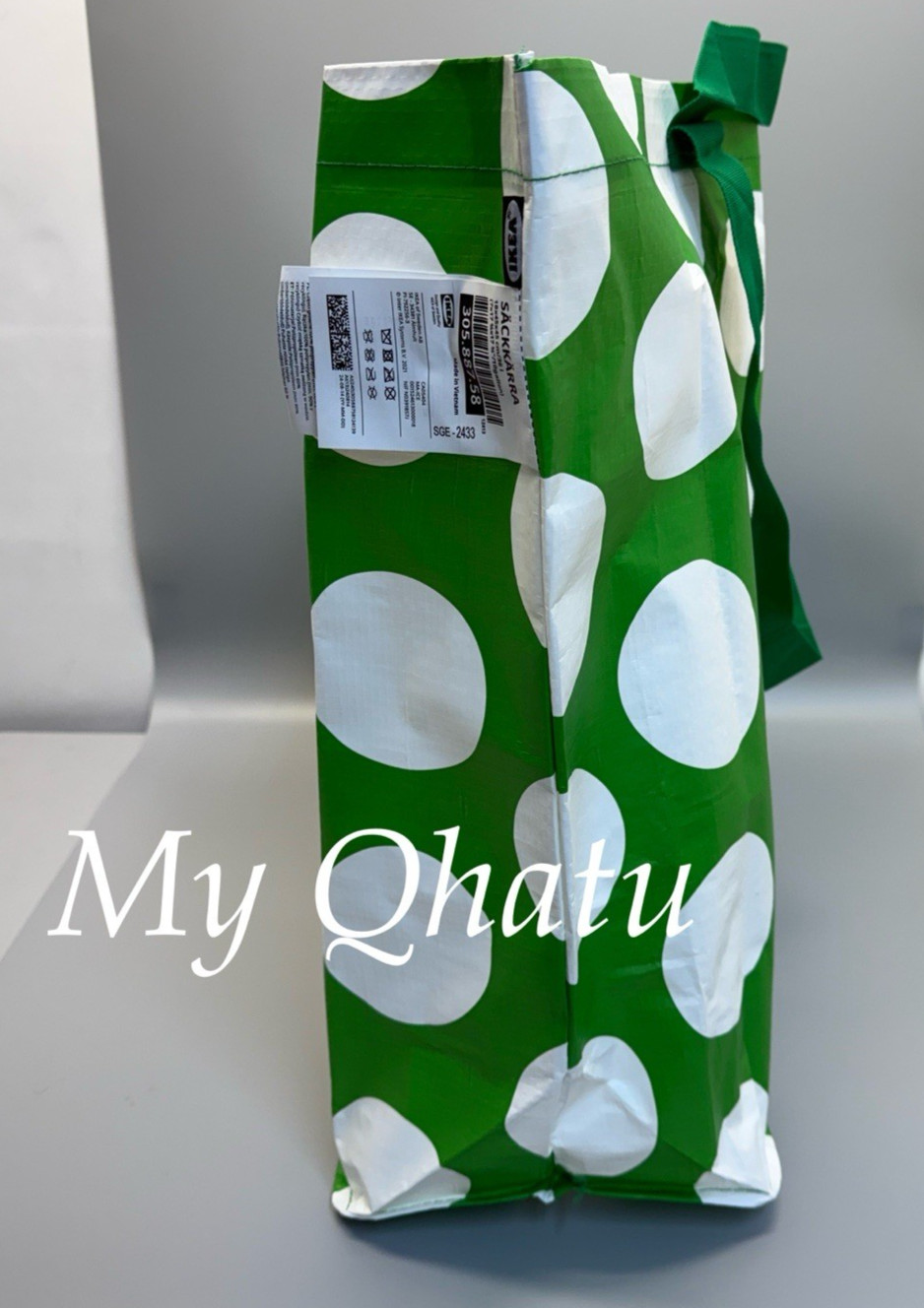 Ikea SACKKARRA Shopping Bag Tote Green White Polka Dot 10 gal New 305.887.58