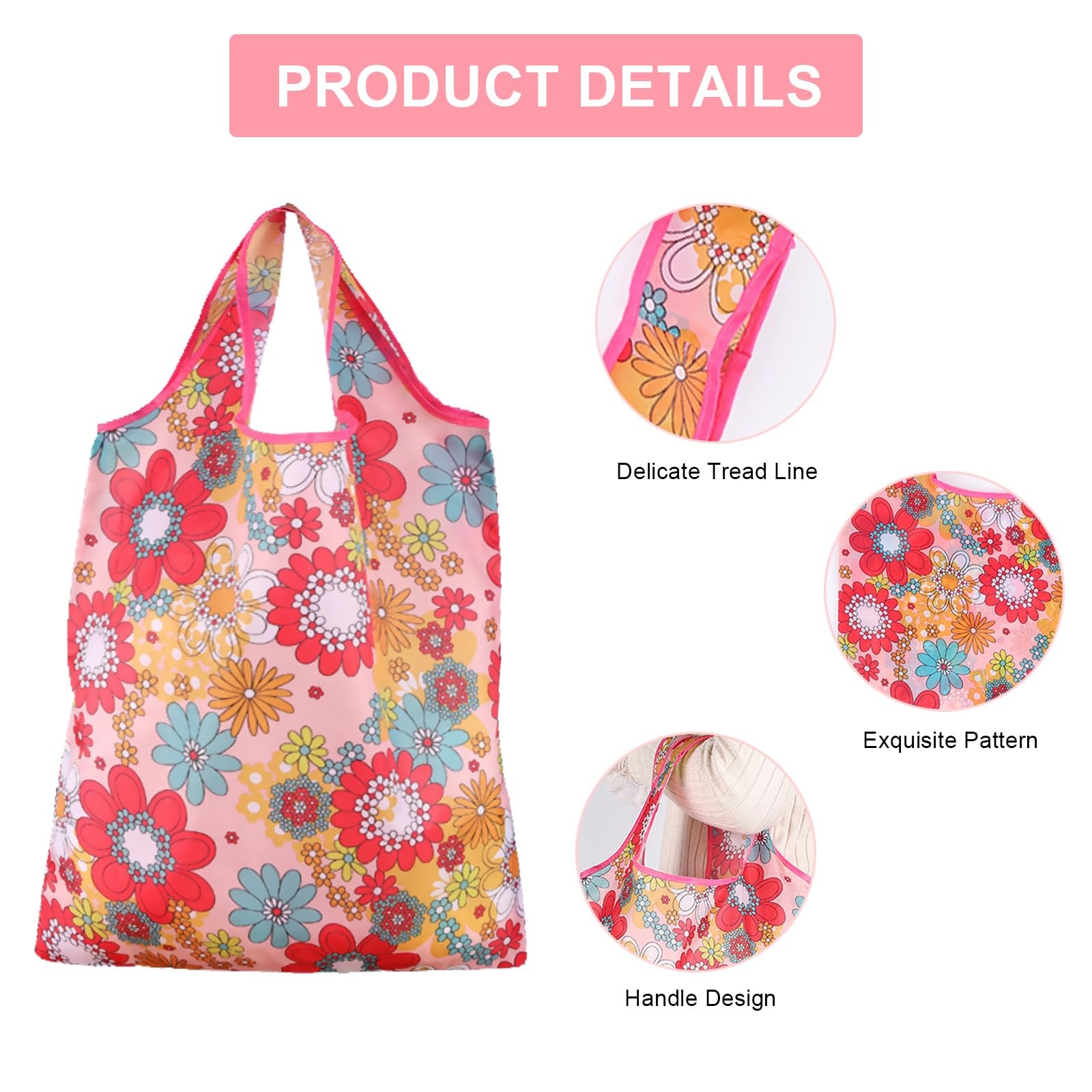 35 PCS Reusable Floral Grocery Bags Foldable Machine Washable Shopping Tote