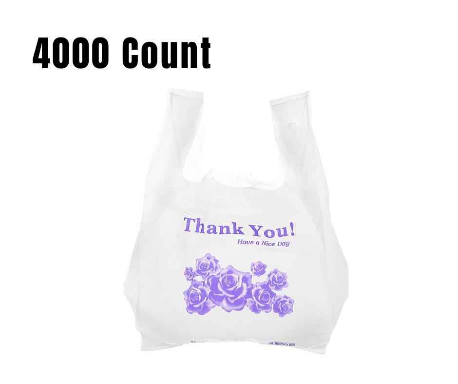 4000 Pack – 1/8 White Flower Plastic Shopping Bags – T-Shirt Bags 17x10x6 in