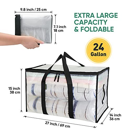 Oversized Moving Bags with Reinforced Handles, Heavy-Duty Storage 6-Pack Clear