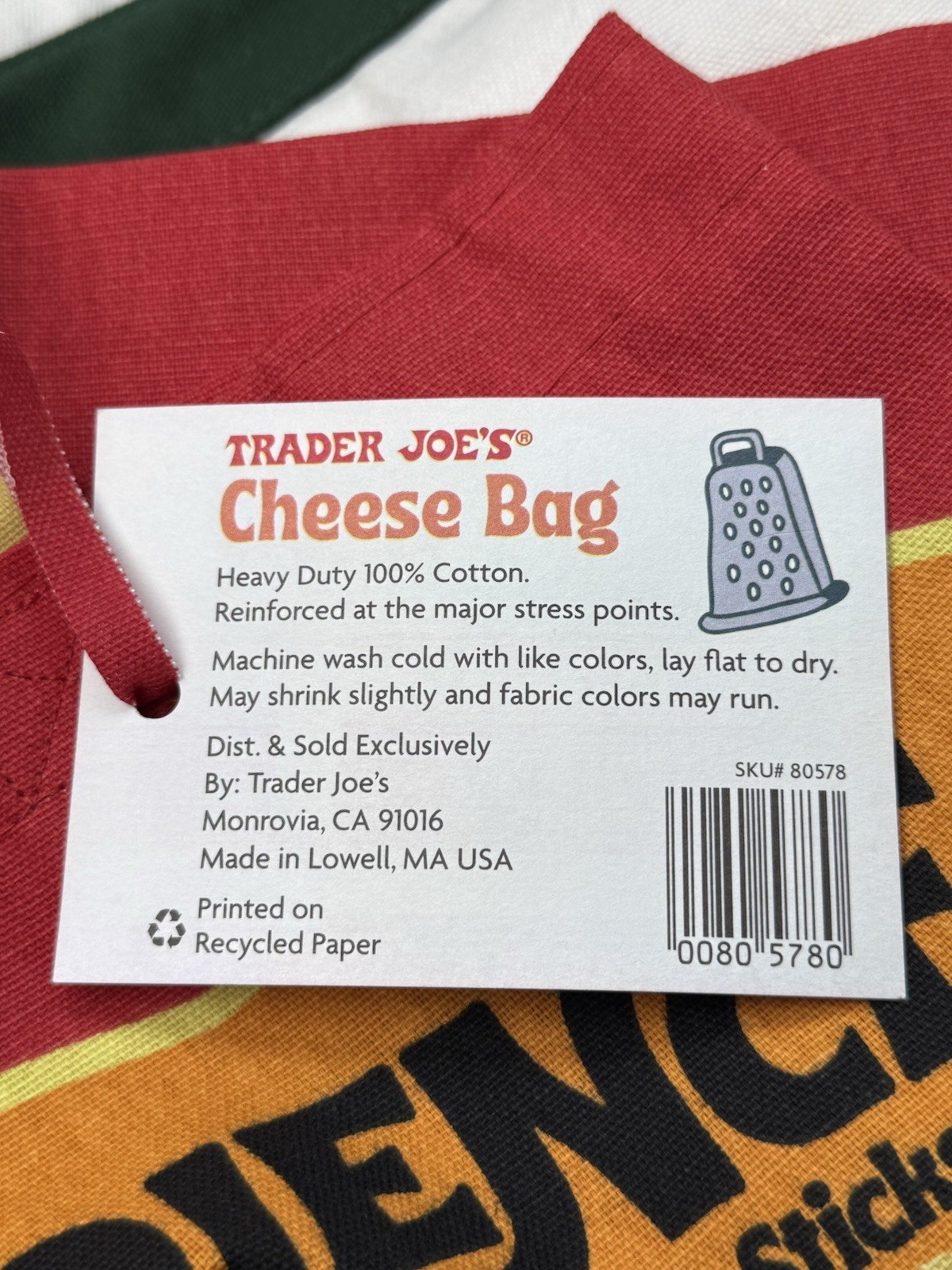 🧀 TRADER JOE’S *NWT* Cheese Adventures Canvas Cotton Reusable Tote Bag Pop Art