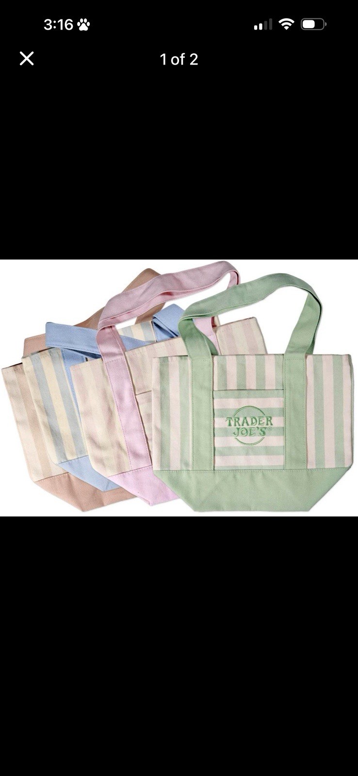 Trader Joe’s 4 Pack Small Striped Multicolor Polyester Tote Bags 6x6x6 in