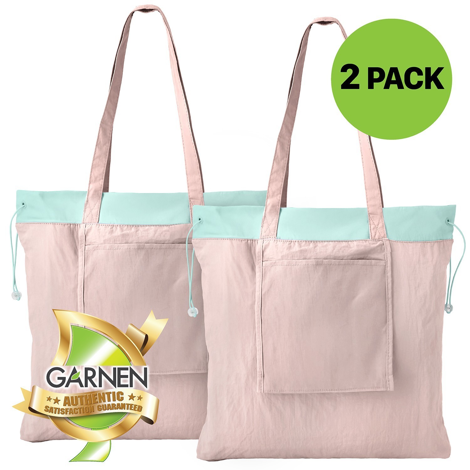 Garnen 2x Foldable Shopping Bag Reusable Nylon Tote Bag 17″x17″ Machine Washable