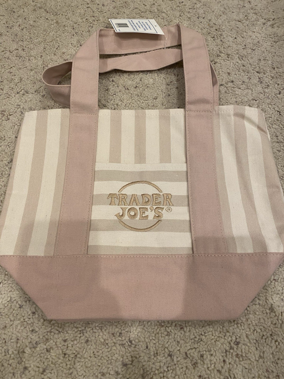 Trader Joe’s Mini Pastel Stripe Canvas Tote Bag Limited Edition, Tan/Beige