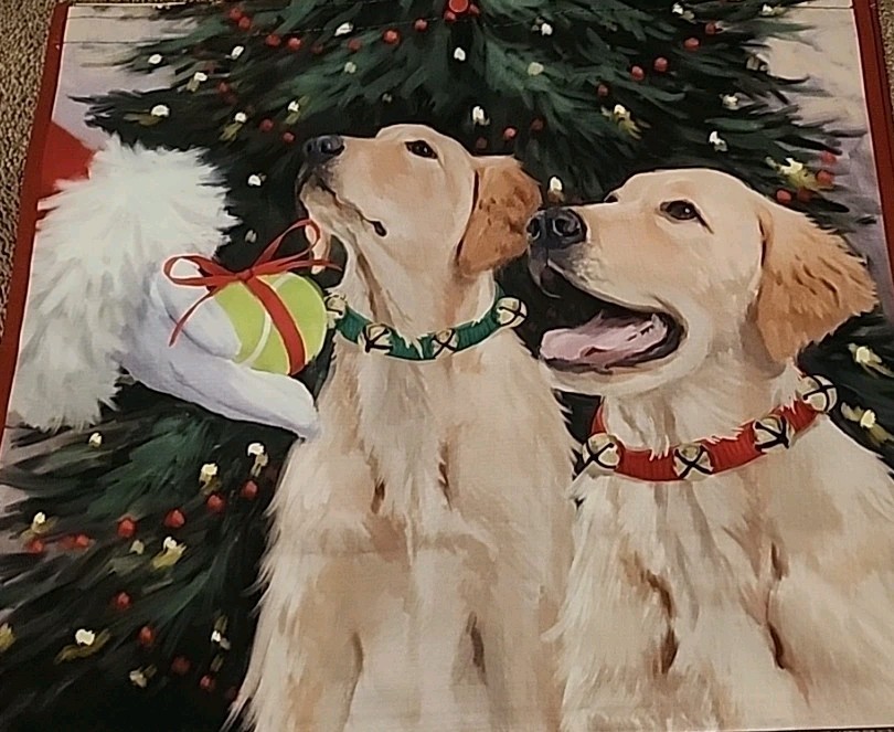 TJ MAXX Santa Giving Christmas Retrievers A Tennis Ball Large Reusable Bag Tote