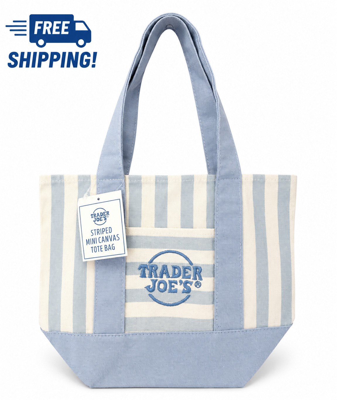 Trader Joe’s Blue Striped Mini Canvas Tote Bag Reusable Grocery NEW