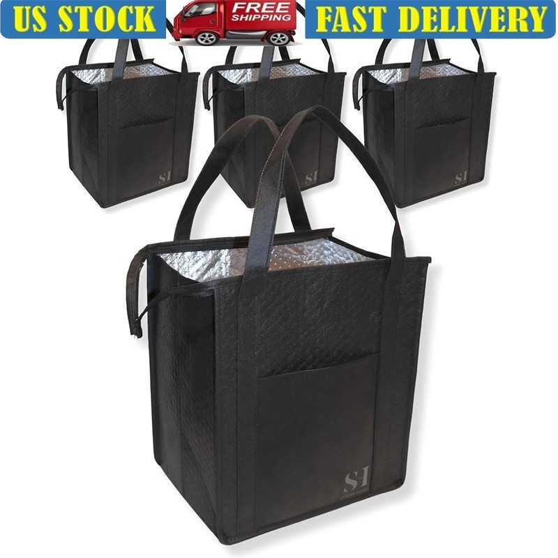 Insulated Reusable Grocery Bags 4 Pack Durable Foldable Thermal Coolers New
