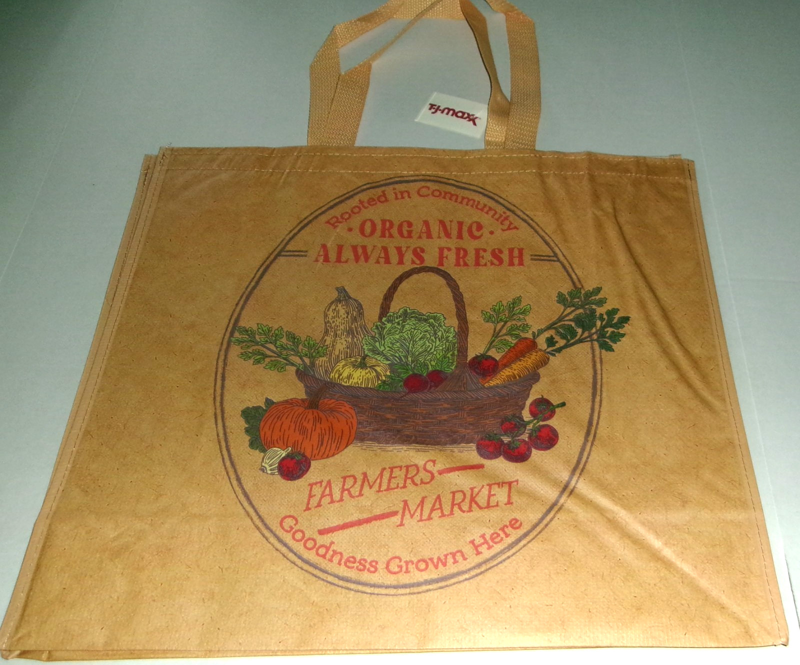 Reusable Tote Bag ~ 19″ X 18″ X 8″ ~ FARMERS MARKET/ORGANIC~ALWAYS FRESH