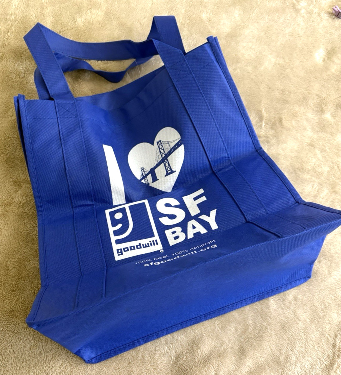 Goodwill Blue SF Bay Tote Bag 15″x14″x7.5” Donate Recycled Saver Clothed Handles