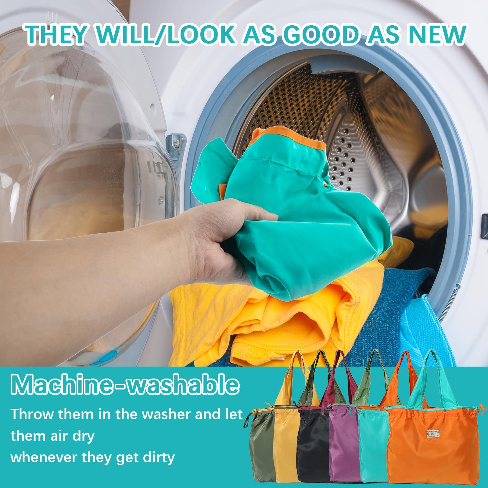 Reusable Grocery Bags, Colorful Shopping Bags,Machine Washable,Foldable,Durab…