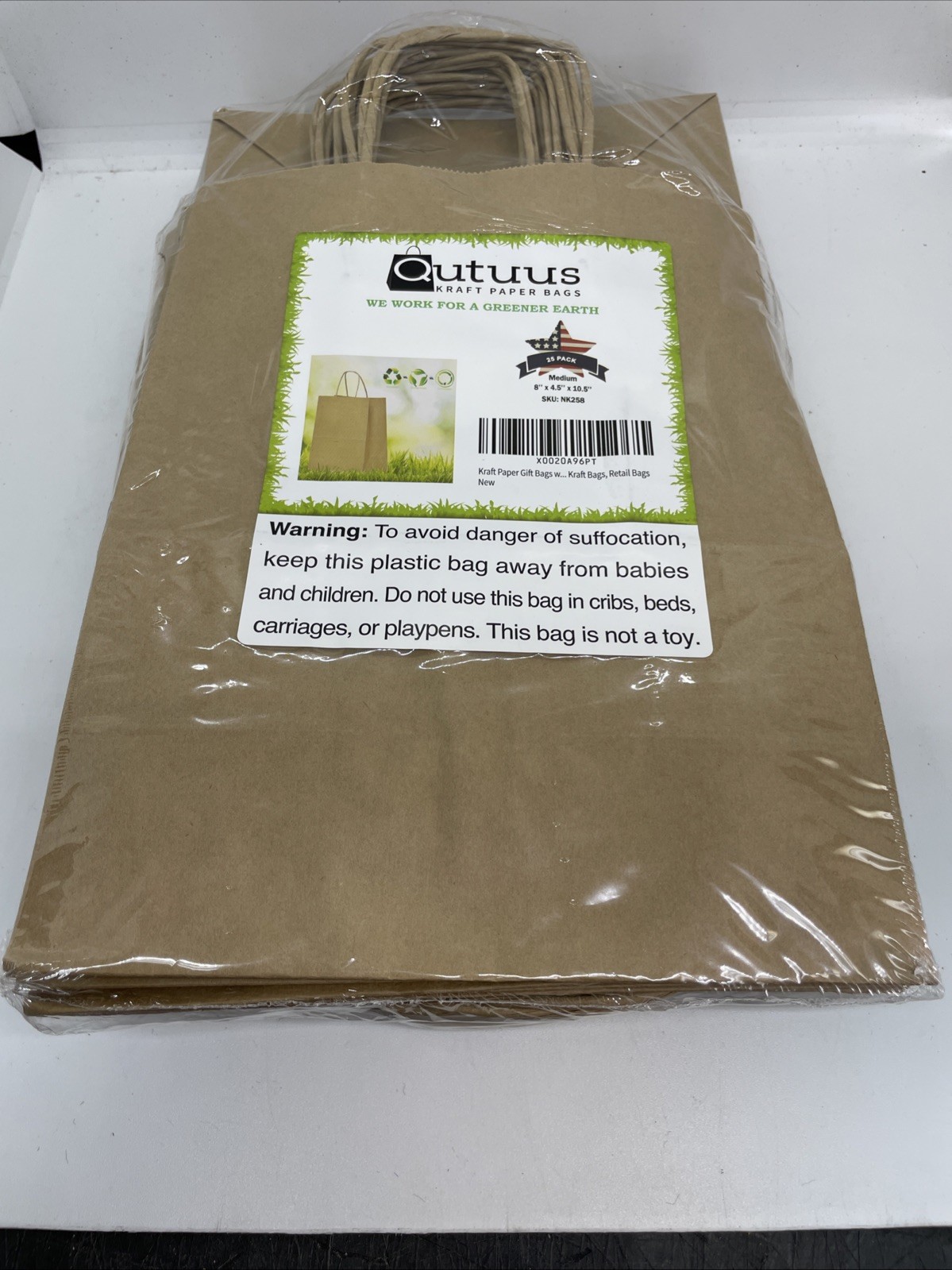 Kraft Paper Shopping Gift Bag w Handles Lot of 25 – 8.5 x 4.5 x 10.5 in Brown FS