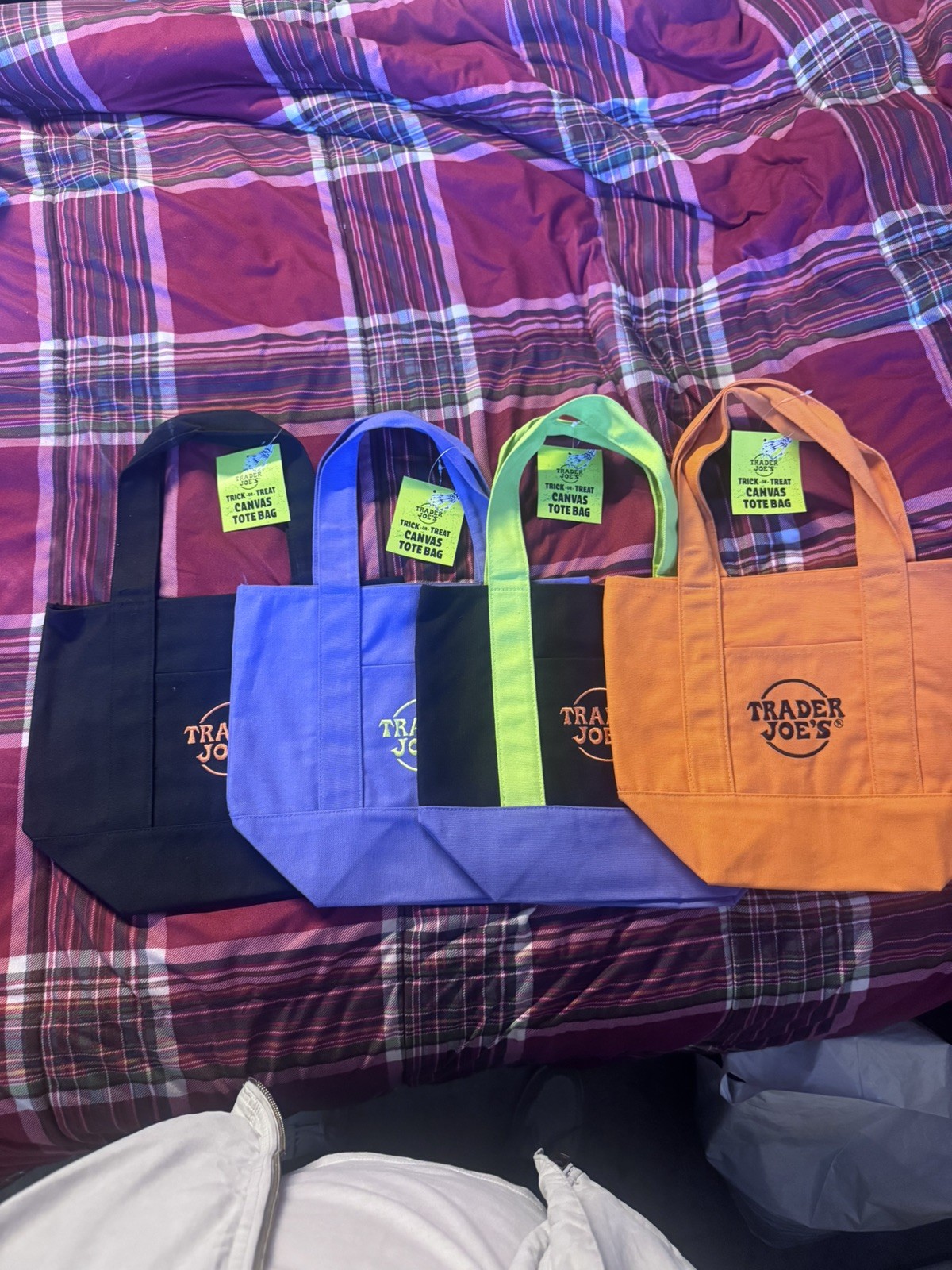 Trader Joe’s Set Of 4 Mini Canvas Tote Bags Trick Or Treat Halloween Limited New