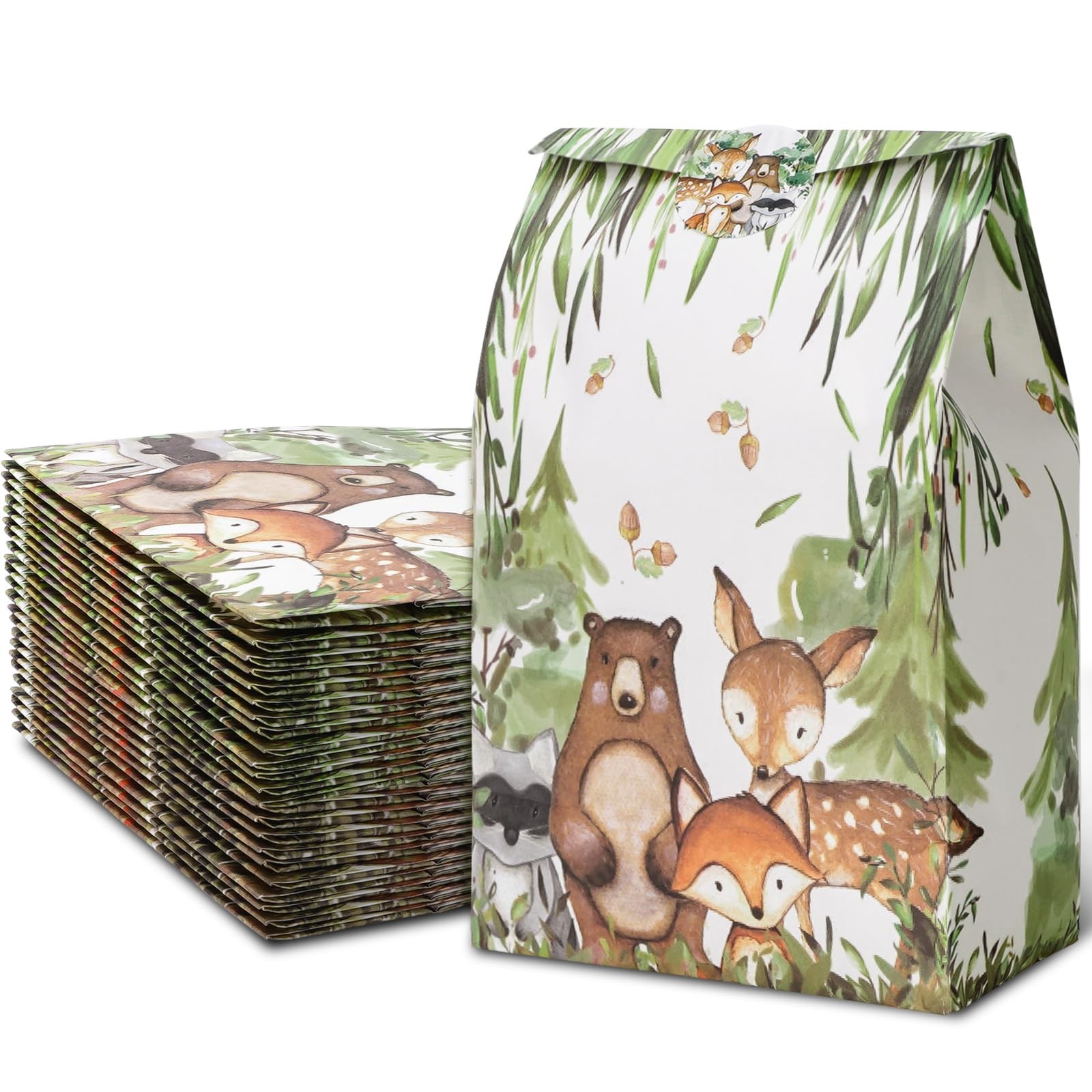 AnyDesign 24 Pack Woodland Party Favor Bags 1 Count (Pack of 24), Multicolor