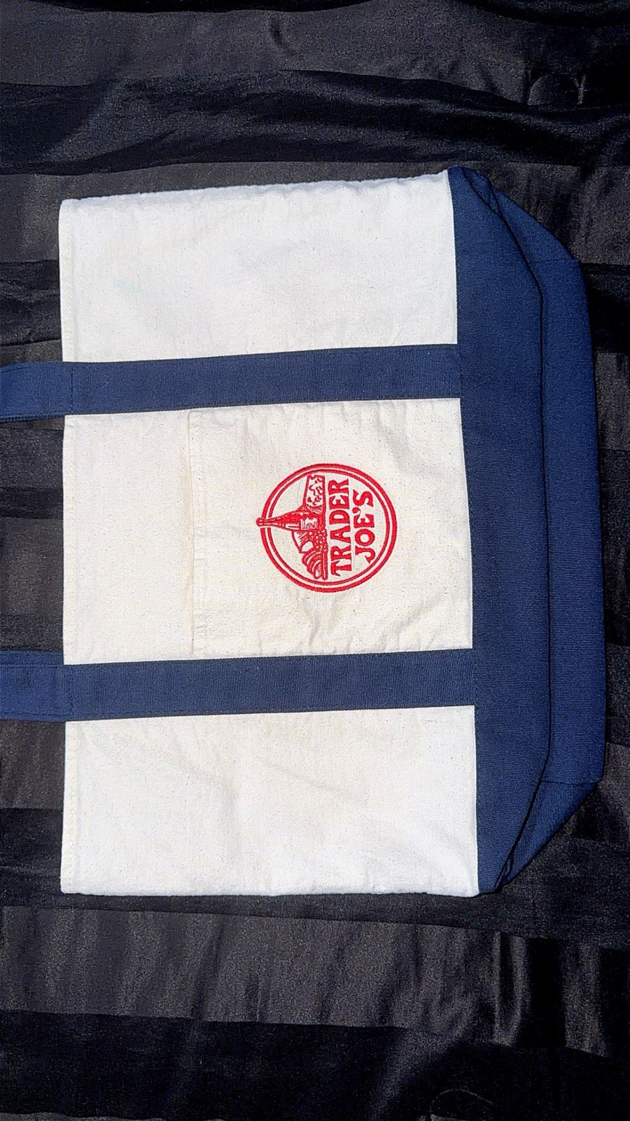 Vintage Trader Joe’s Reusable Canvas Tote Bag White/Blue/Red Logo 18x12x16 in