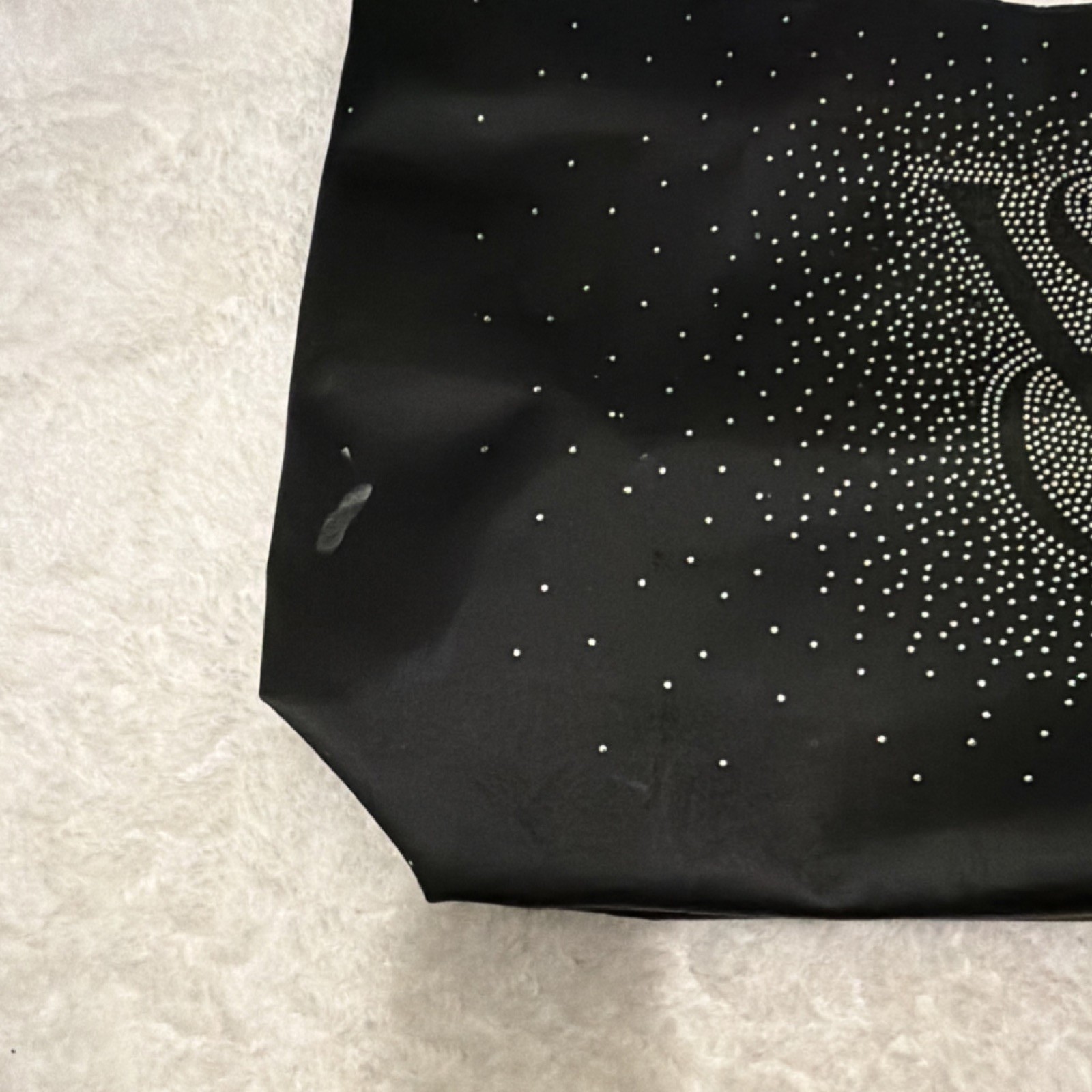 Reusable Black Tote Shopping Bag, Rhinestone-Style VS Logo, Double Handles