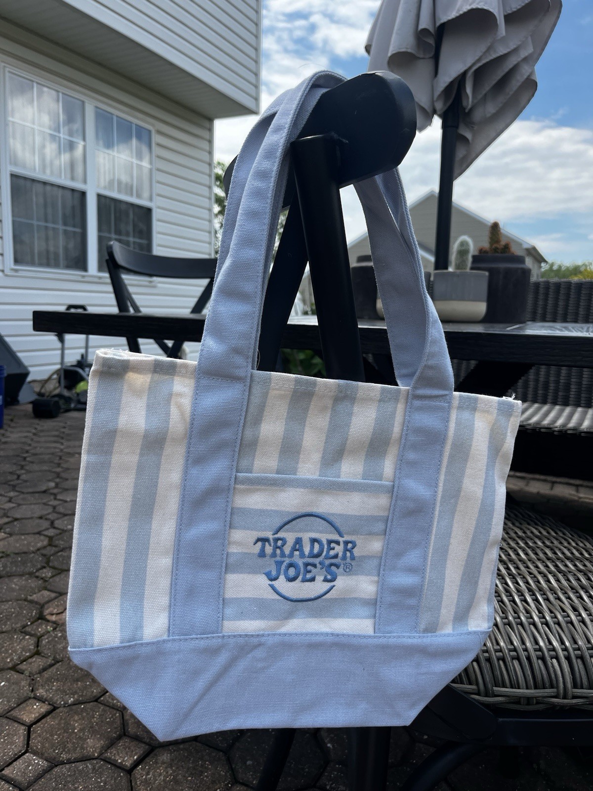 NWT 2026 Trader Joe’s Blue and White Striped Mini Canvas Tote Bag 13x11x6