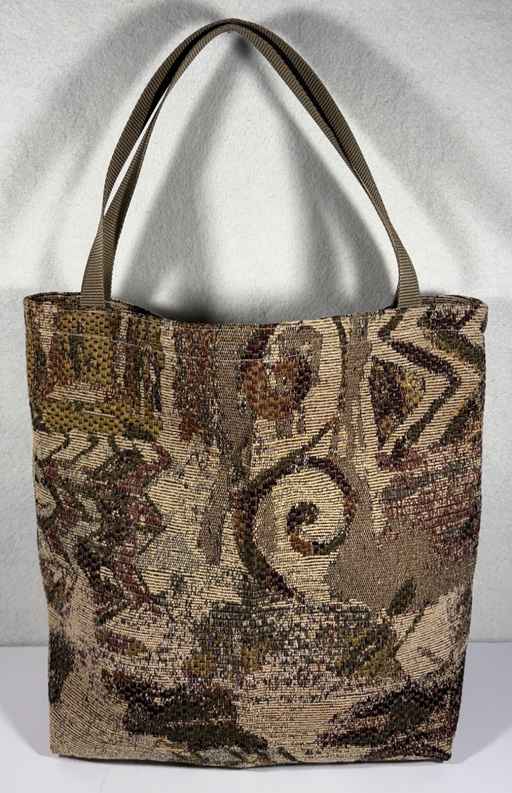 Reusable Grocery Shopping Tote Beige Harvey Upholste Fabric with Webbing Handles
