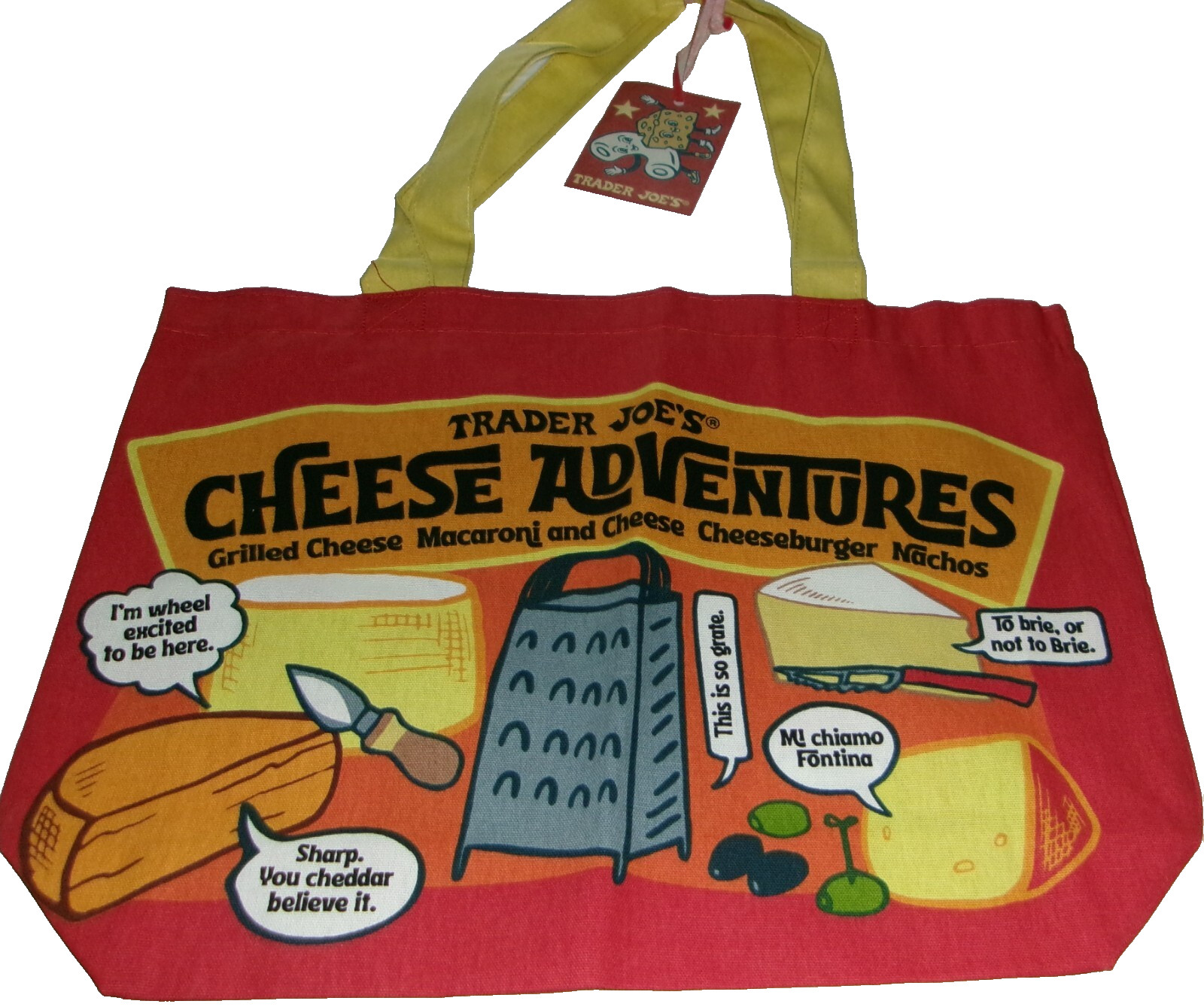 TRADER JOE’S canvas Tote Bag ~ Cheese Adventures ~ 18″ W x 14″ T