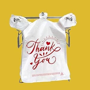 100 Pack White Thank You T-Shirt Bags – 11.5″x6.5″x21″ Reusable Grocery Bags