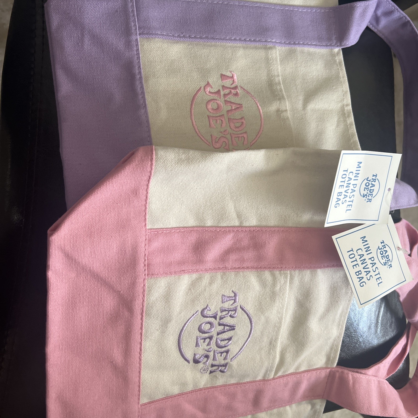 Trader Joe’s Mini Canvas Reusable Pastel PURPLE & PINK Tote Bag Spring
