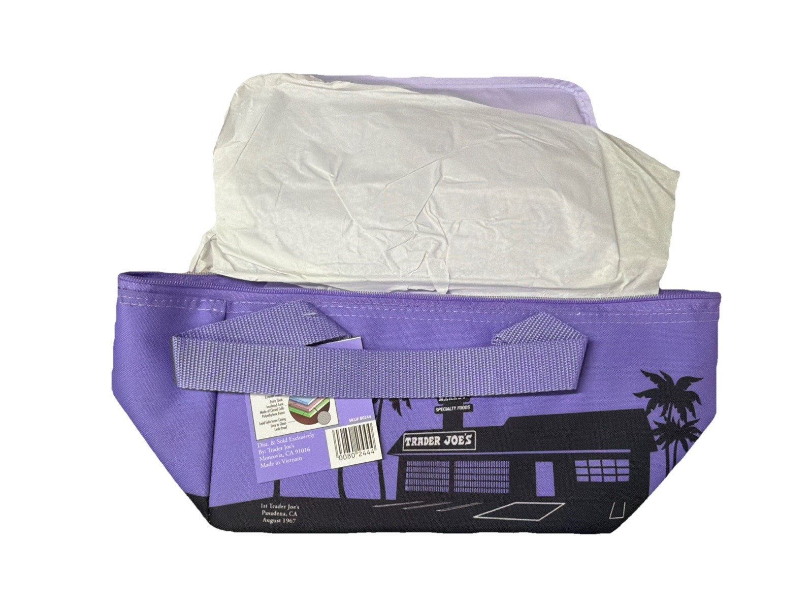 Trader Joe’s Purple MINI TOTE INSULATED COOLER TRAVEL LUNCH BEACH BAG Lavender