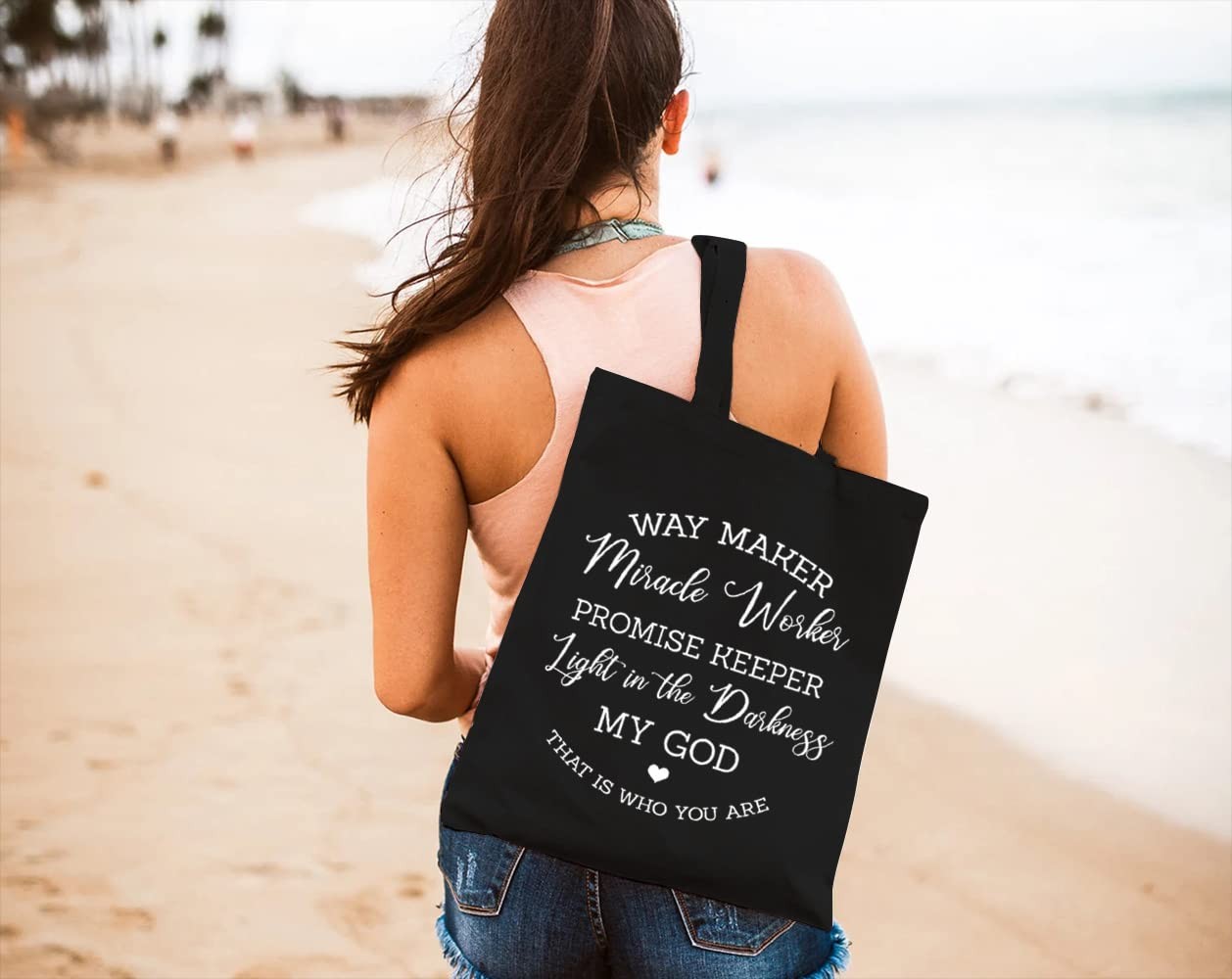 Waymaker Canvas Tote Bag for Women Christian Scripture Reusable Grocery Shoulder