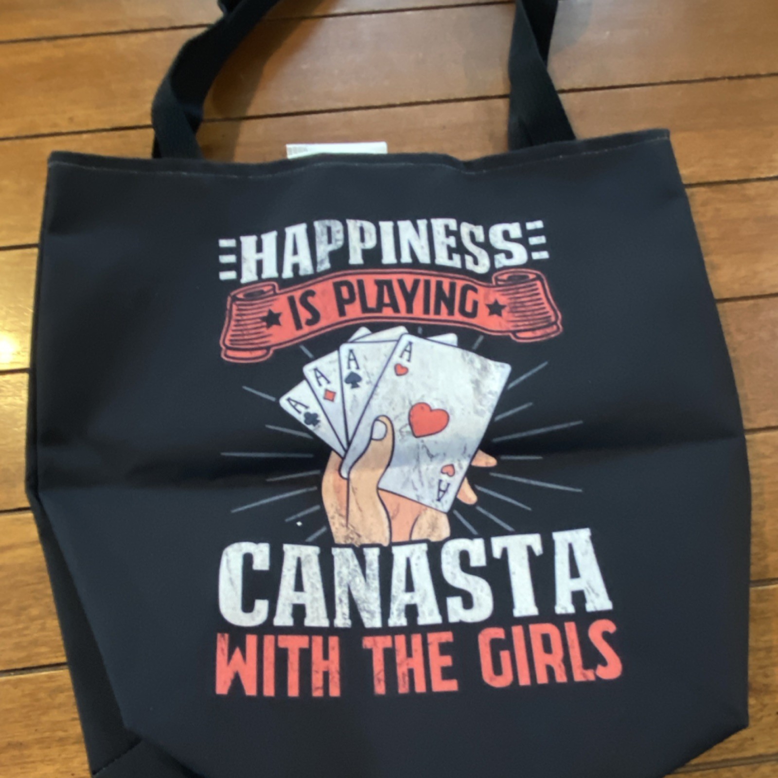 Black Polyester Foldable Reusable Shopping Bag All-Over Pattern Canasta Girls