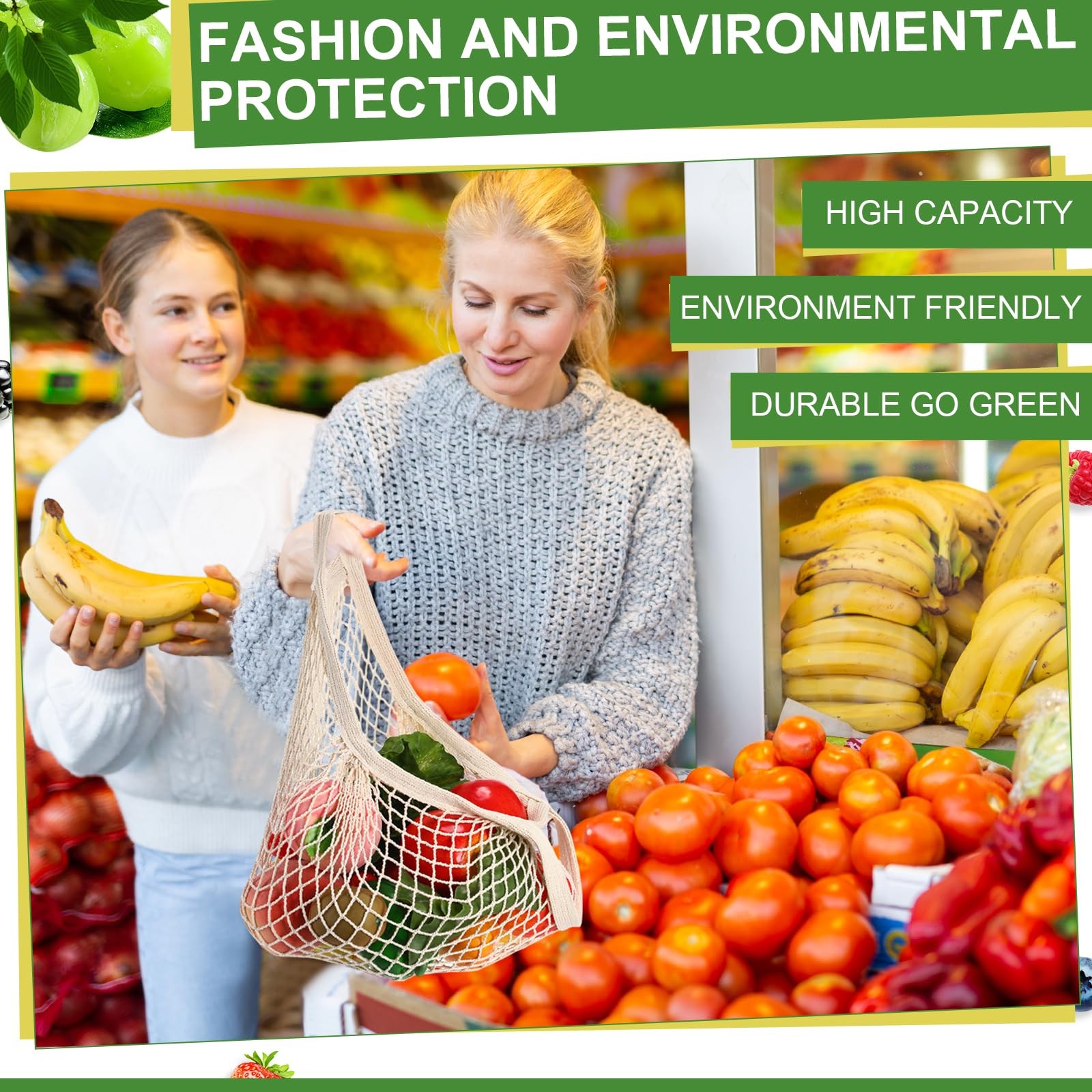 80 Pack Cotton Mesh Produce Bags Bulk Reusable Market Bag Washable Net Grocer…