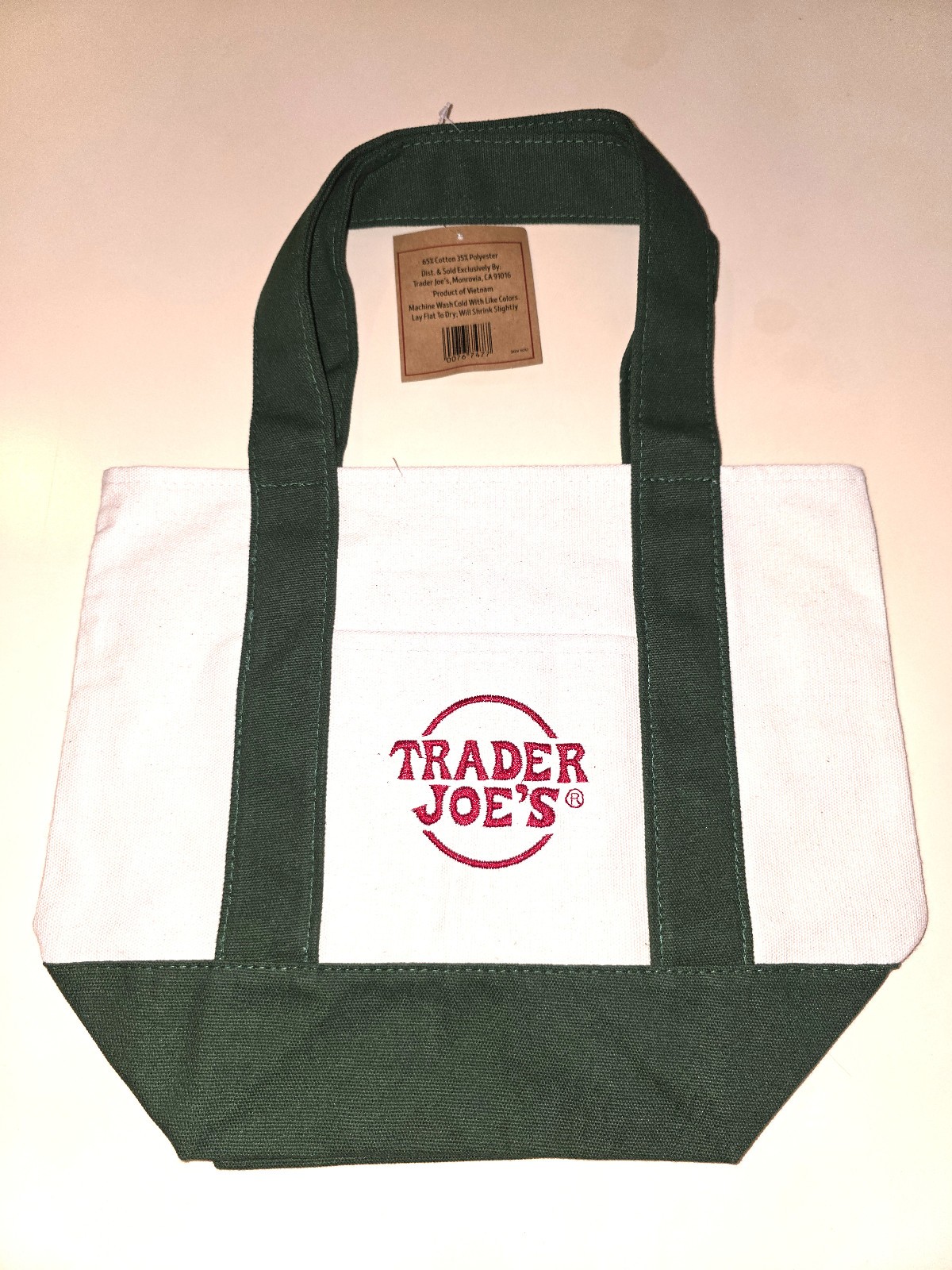 Trader Joe’s Canvas Tote Bag GREEN Collectible Handbag Authentic! WORLDWIDE SHIP