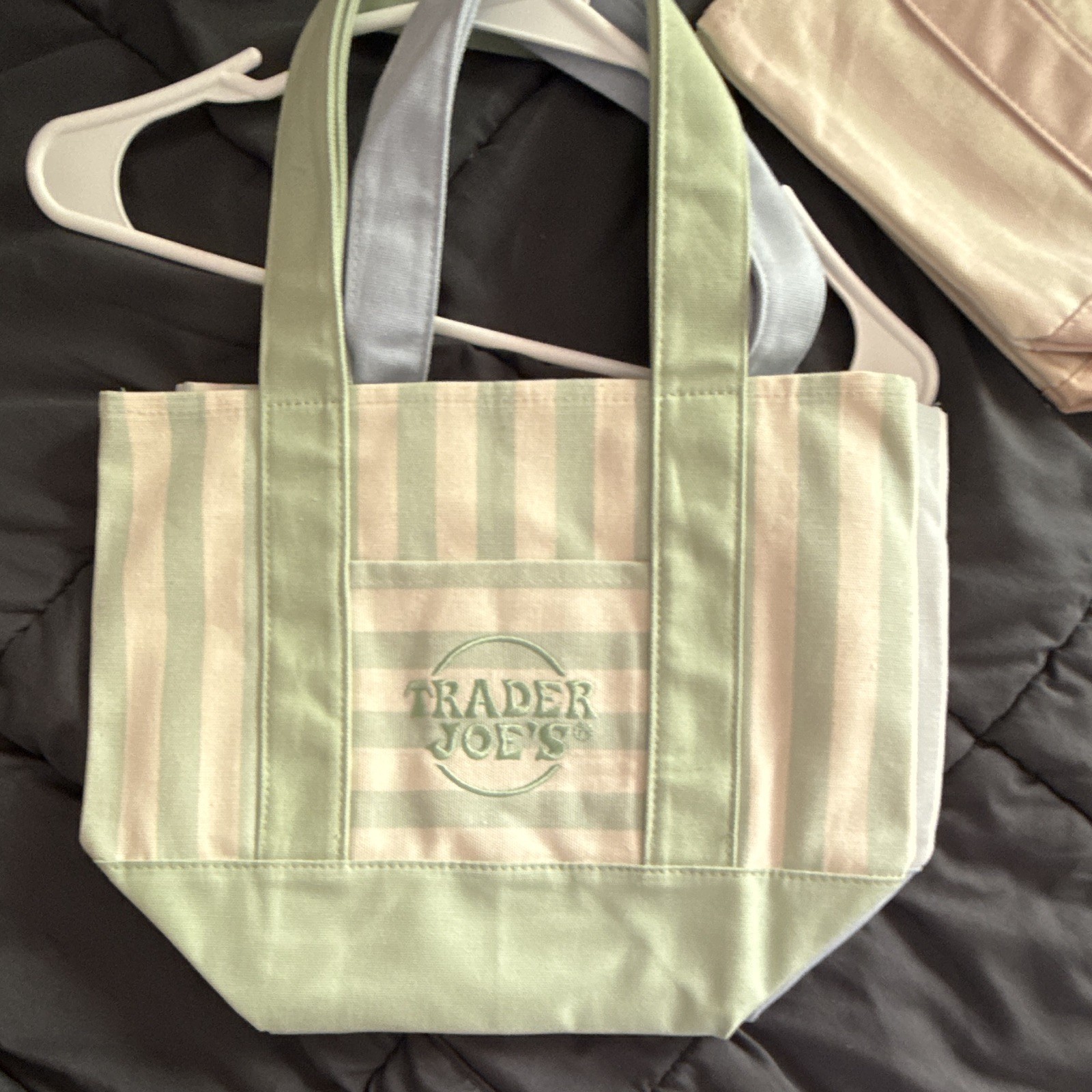 Trader Joe’s Striped Mini Canvas Tote Bag Green/White/Pink 13x10x6