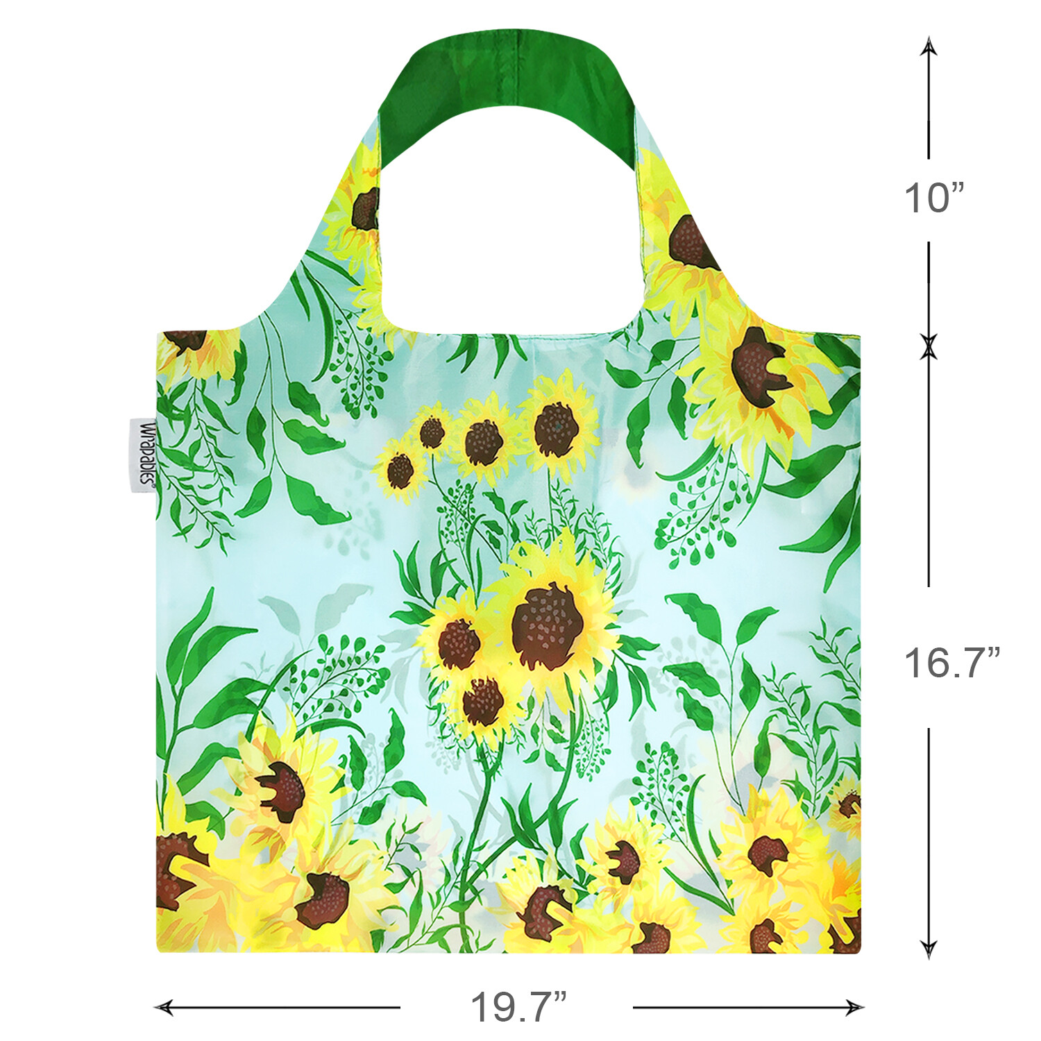 Wrapables Large Reusable Shopping Tote Bag with Outer Pouch, Sunflowers