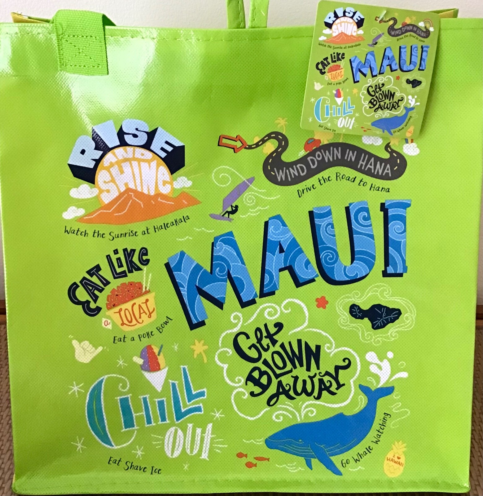 HAWAIIAN MAUI GREEN REUSABLE SHOPPING BAG BEACH BAG / BEACH TOTE