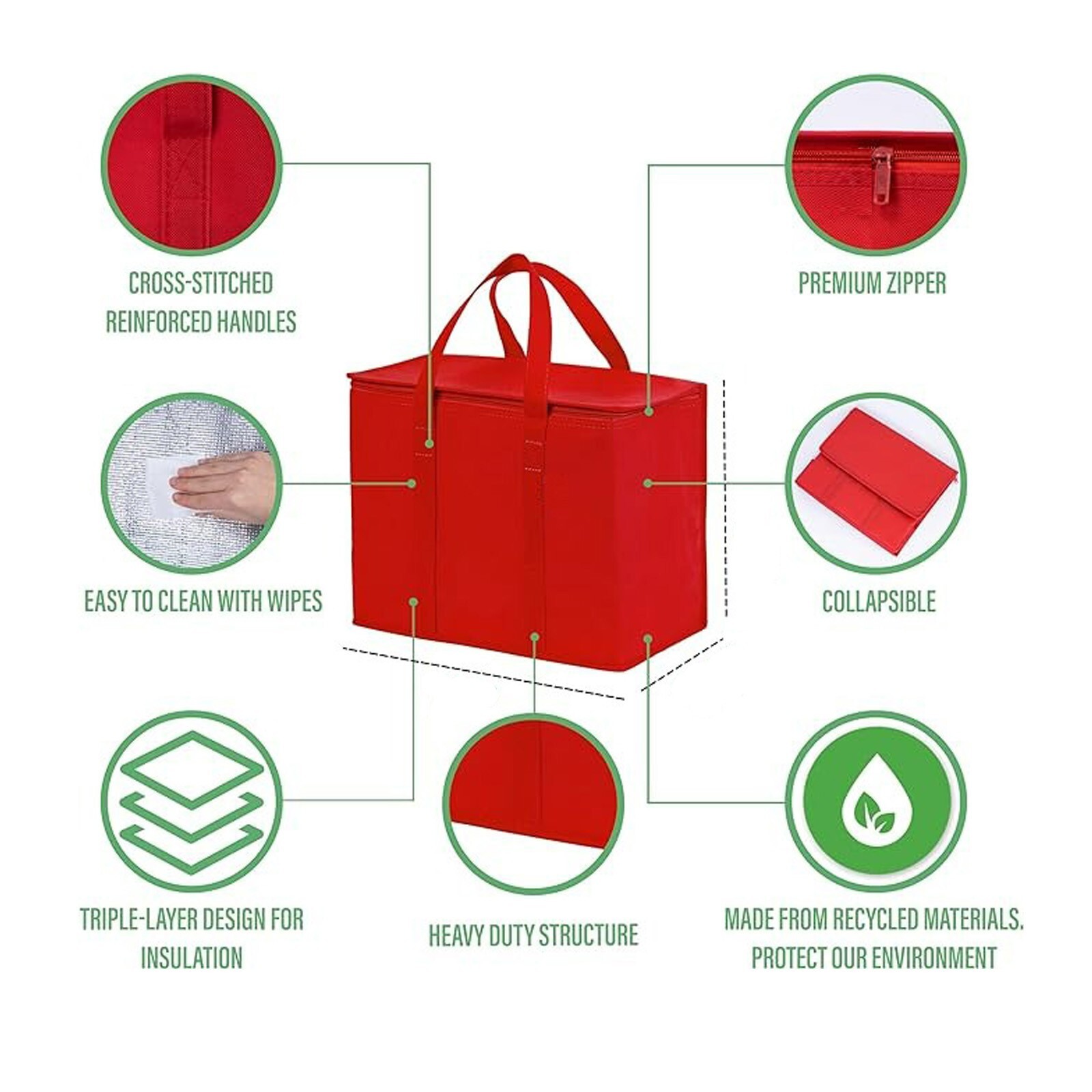 Insulated Reusable Grocery Bags Keep food fresh Cooler Bag Tote Bag Water Proof